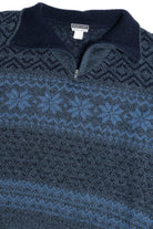 Vintage Basic-Line Quarter Zip Snowflake Knit 80s Sweater