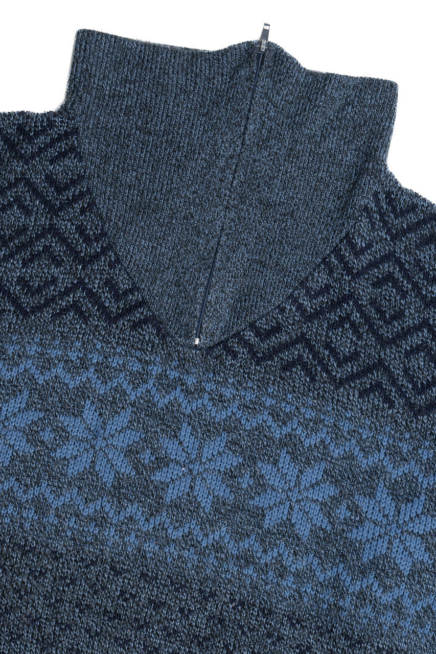 Vintage Basic-Line Quarter Zip Collar Snowflake Knit 80s Sweater