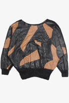 Vintage Leather Crochet Patchwork Batwing 80s Sweater (1980s)