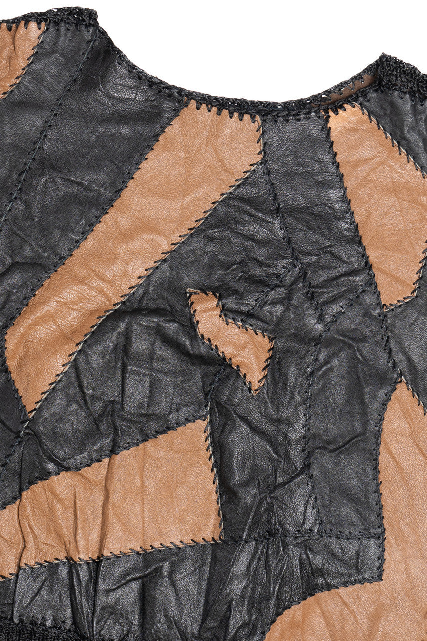Vintage Leather Crochet Patchwork Batwing 80s Sweater (1980s)