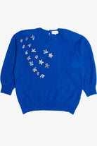 Vintage Flower Applique Soft Batwing 80s Sweater (1980s)