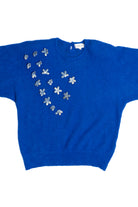 Vintage Flower Applique Soft Batwing 80s Sweater (1980s)