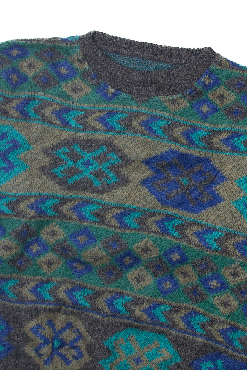 Vintage  Blue and Gray Patterns 80s Sweater