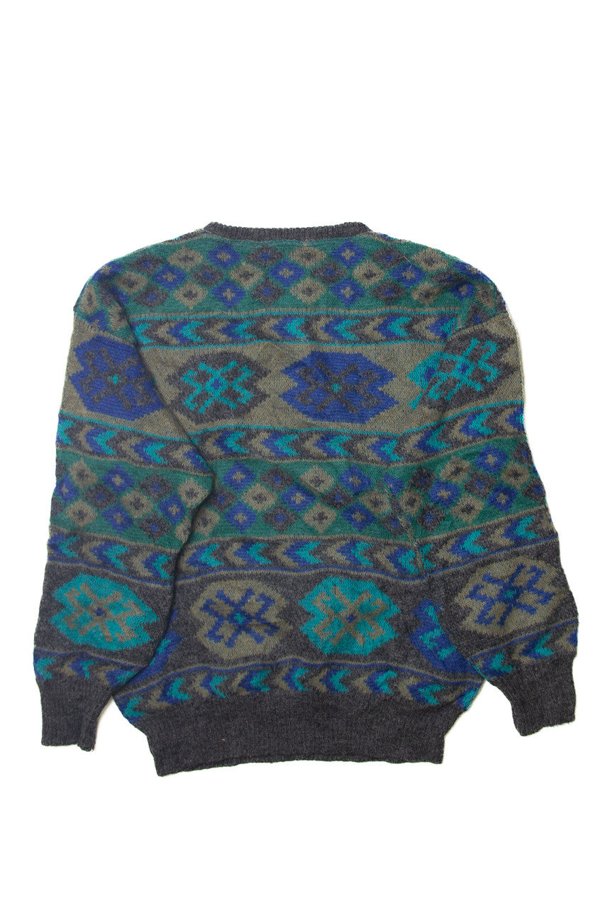 Vintage  Blue and Gray Patterns 80s Sweater