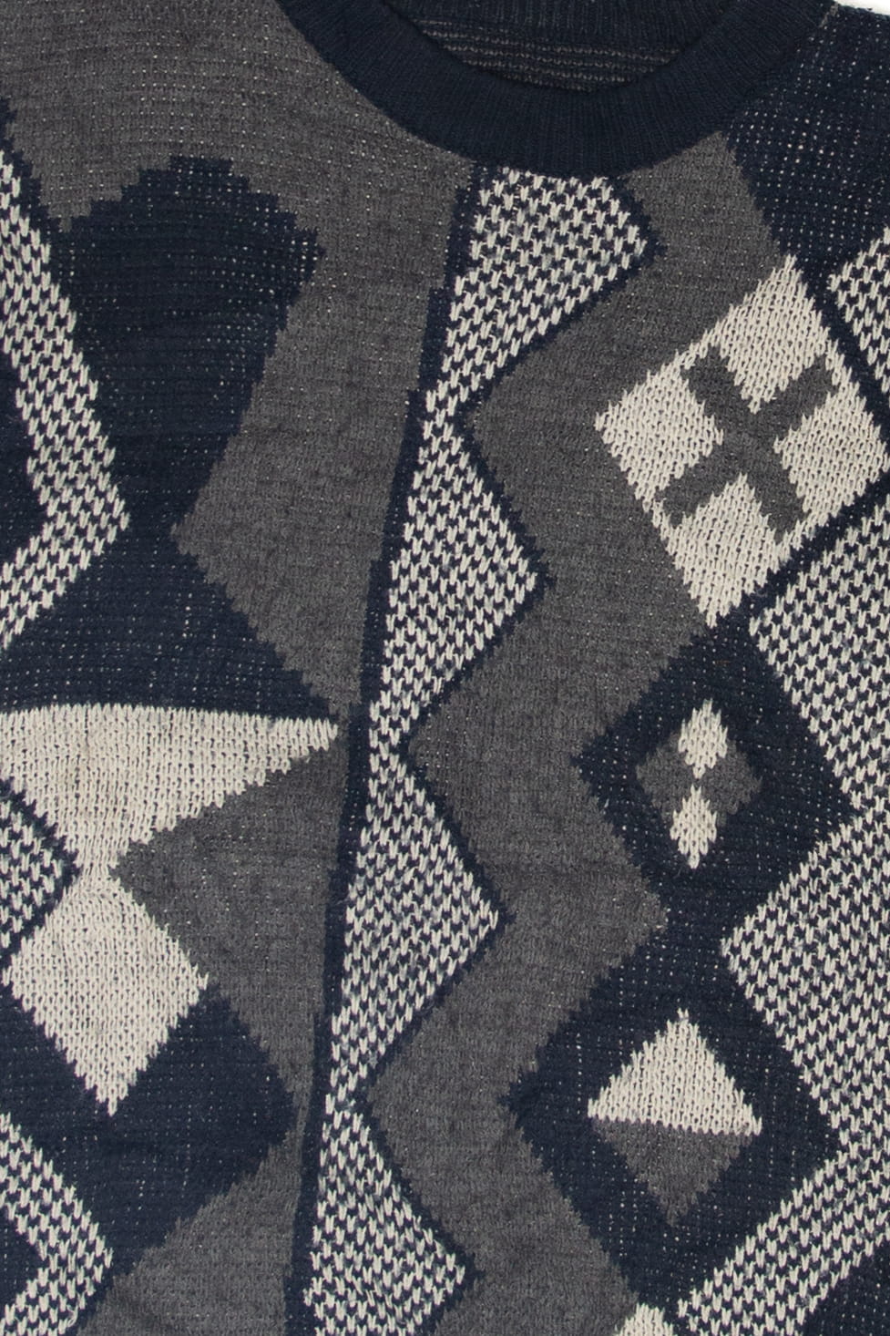 Vintage Dark Blue And Gray 80s Sweater (1980s)