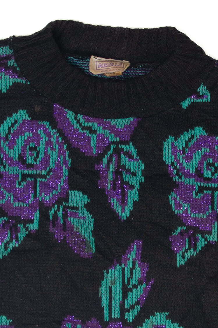 Vintage Arielle Blue Rose 80s Sweater (1980s)
