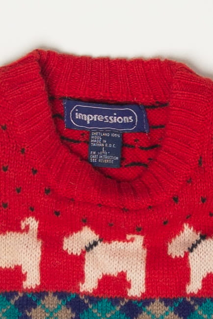 Vintage Dogs Pattern 80s Sweater (1980s)