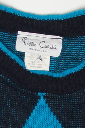 Vintage Pierre Cardin Blue And Black Diamond 80s Sweater (1980s)