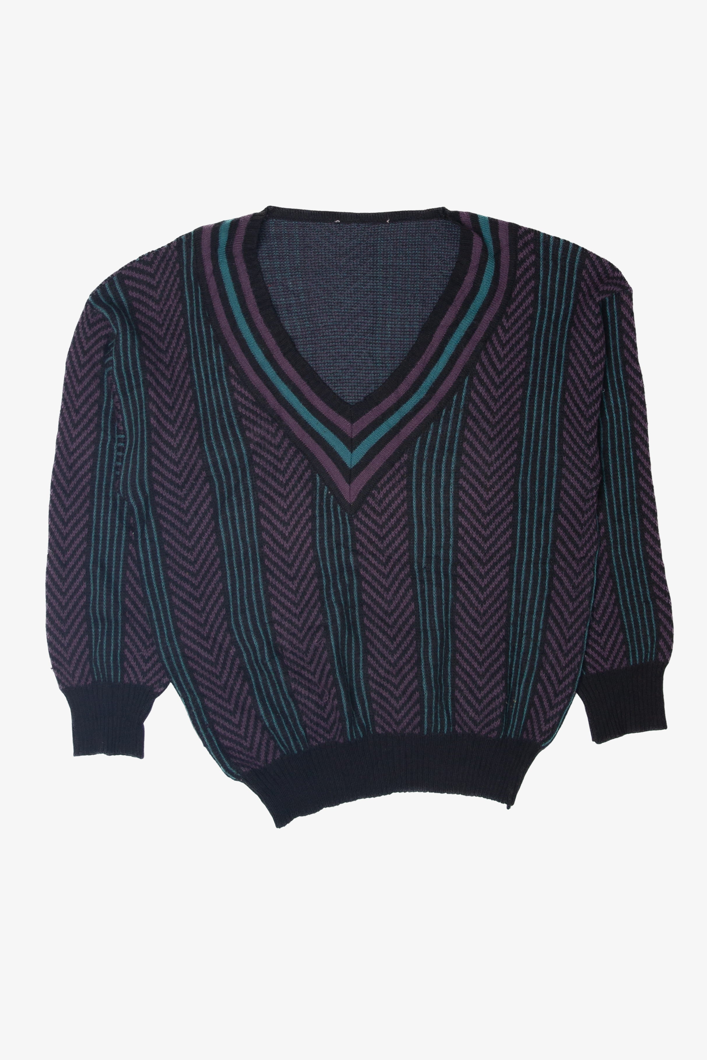 Vintage V-Neck Striped 80s Sweater (1980s)