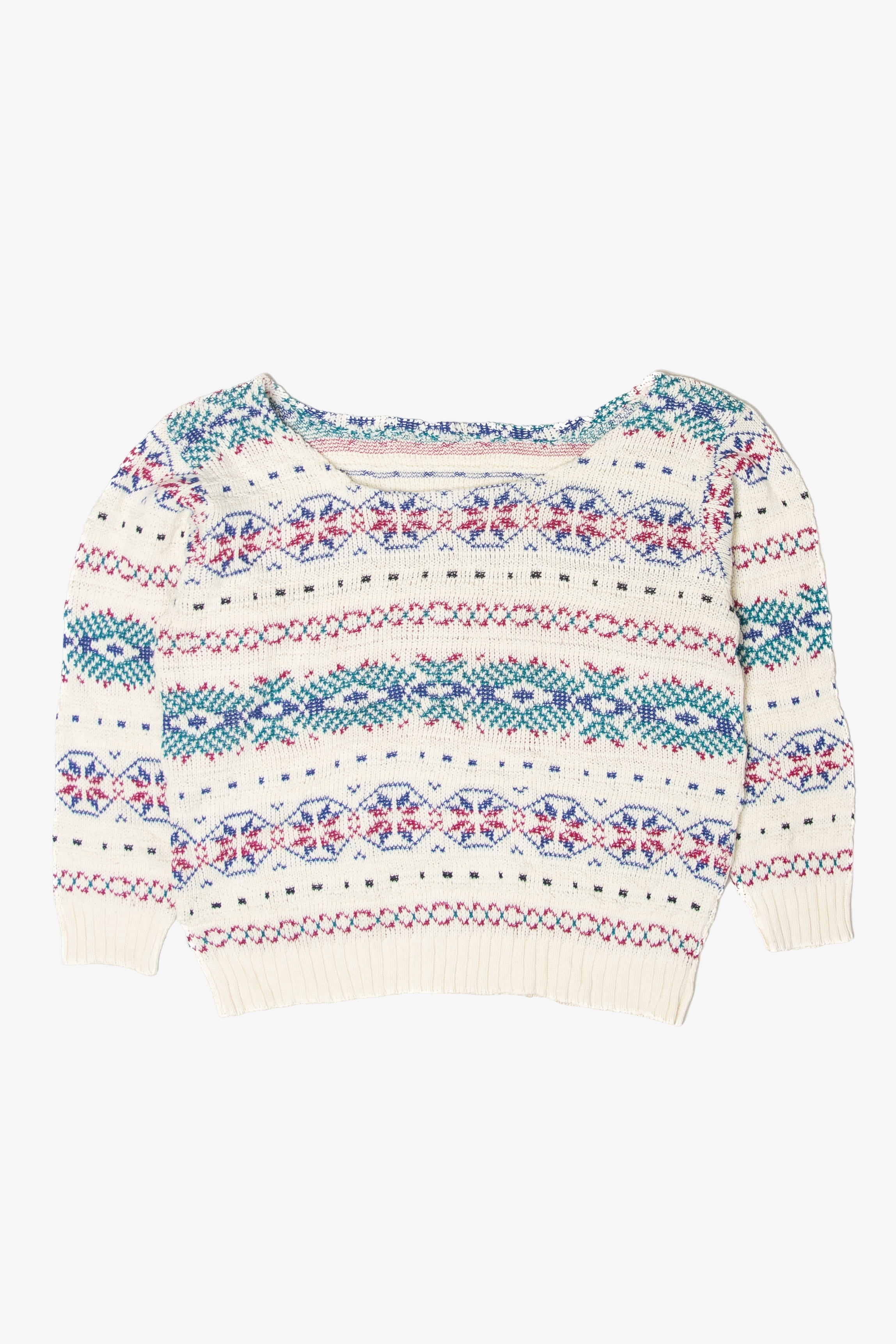 Vintage White Patterned 80s Sweater (1980s)