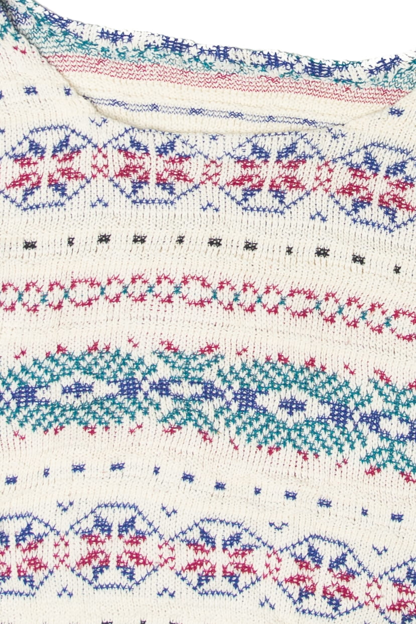 Vintage White Patterned 80s Sweater (1980s)