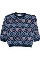 Vintage Pastel Hearts Navy 80s Sweater (1980s)