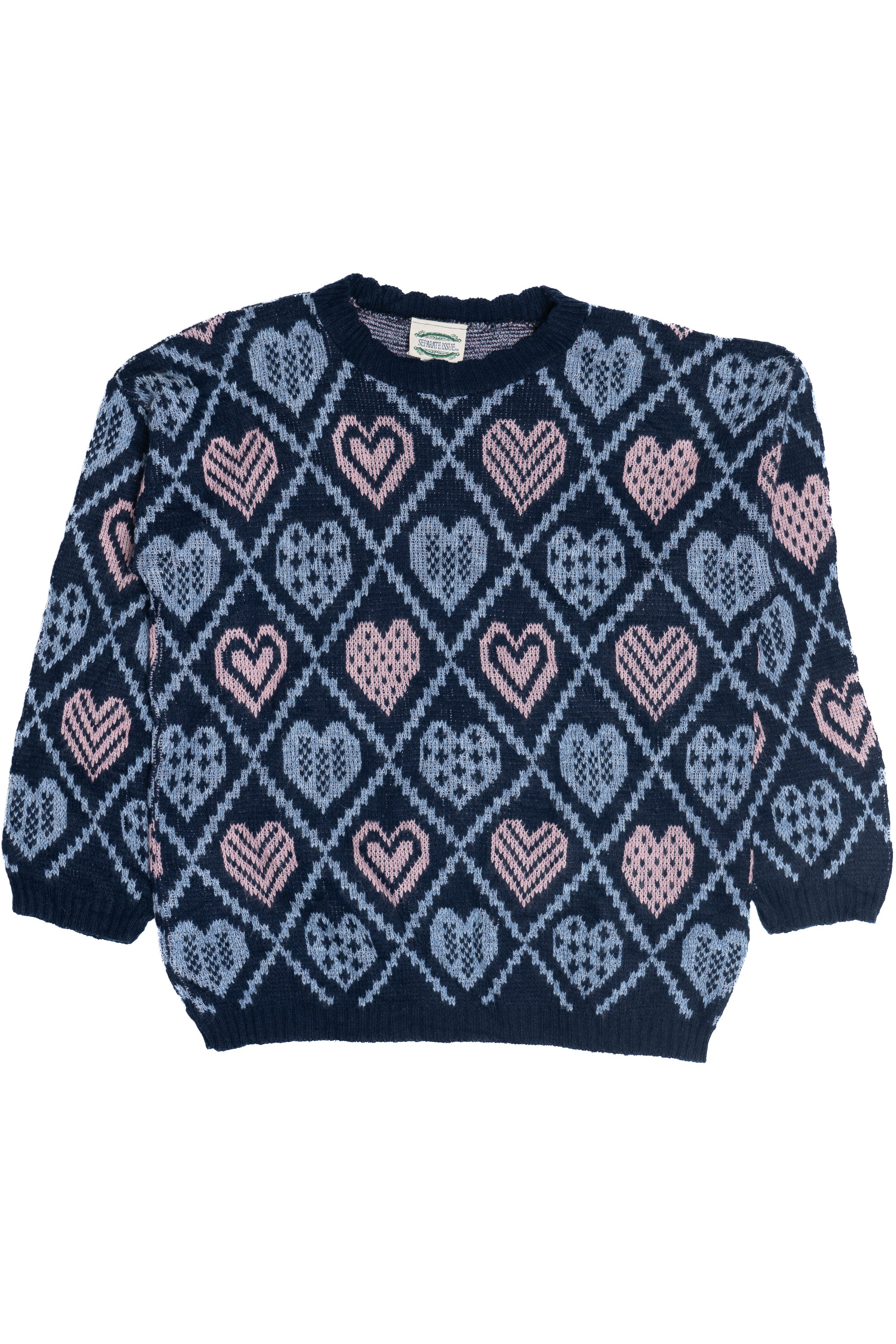Vintage Pastel Hearts Navy 80s Sweater (1980s)
