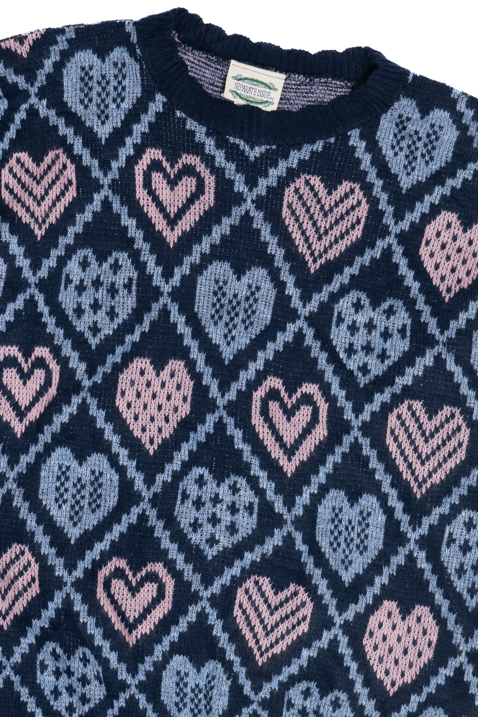 Vintage Pastel Hearts Navy 80s Sweater (1980s)