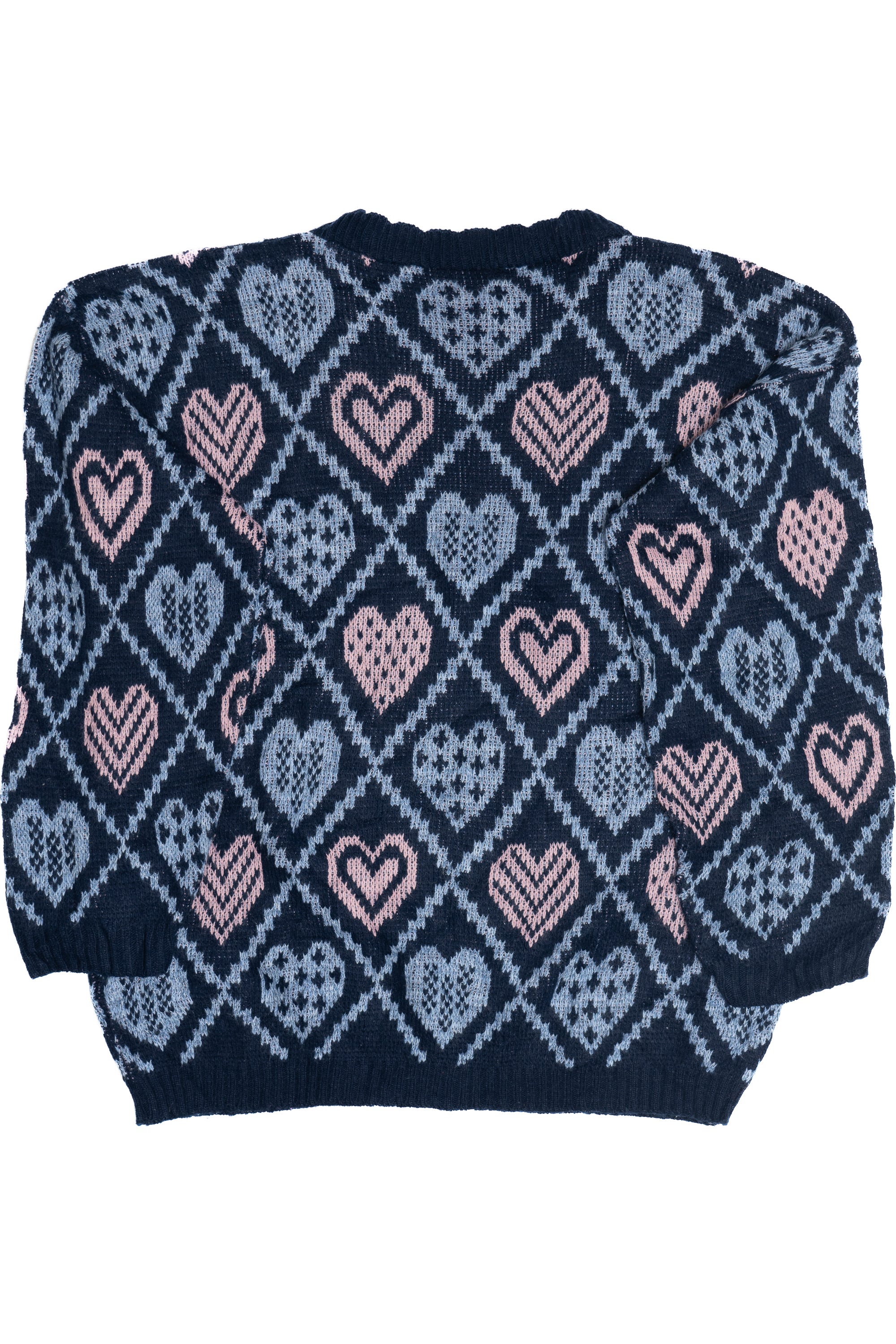 Vintage Pastel Hearts Navy 80s Sweater (1980s)