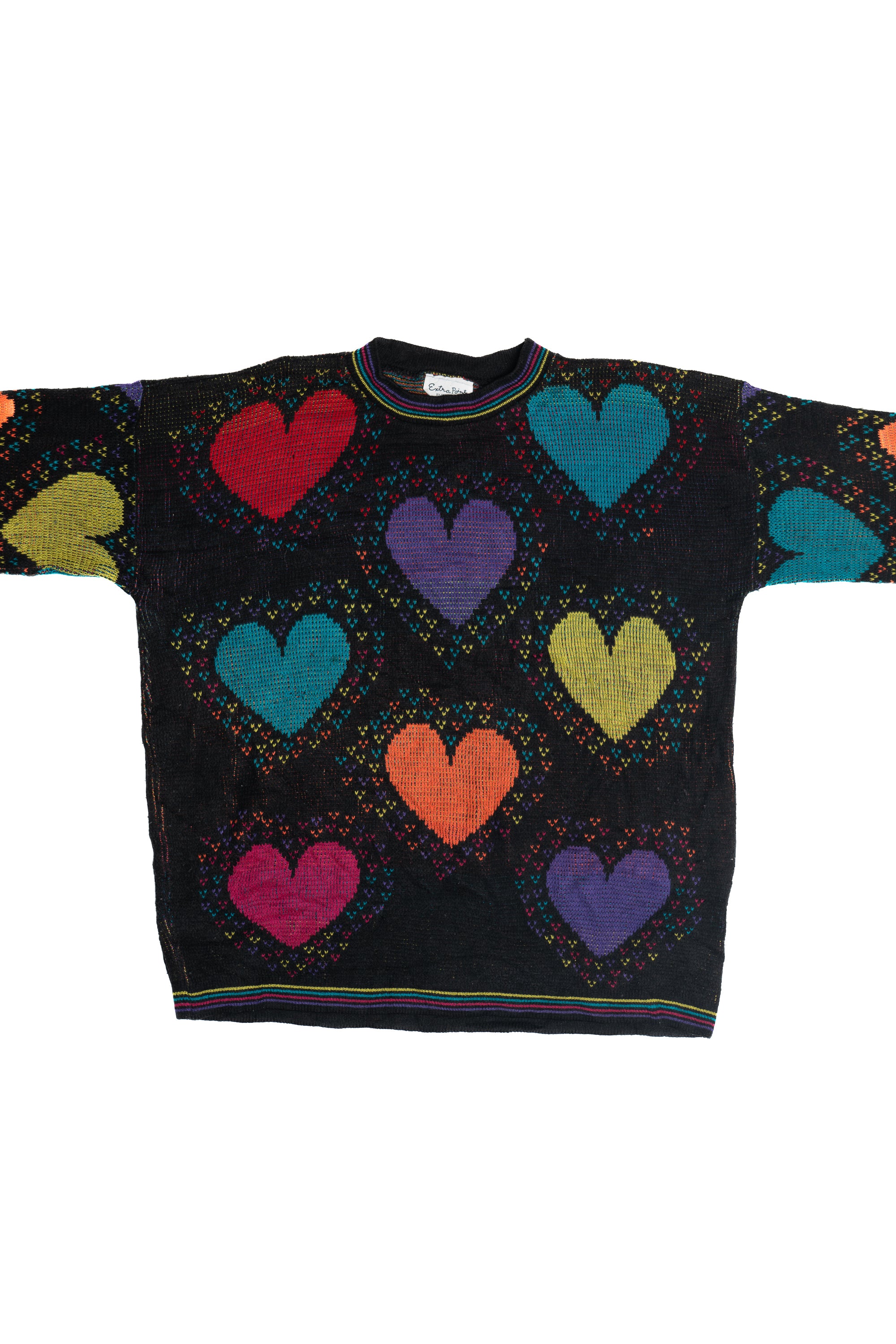 Vintage Extra Point Neon Hearts 80s Sweater (1980s)
