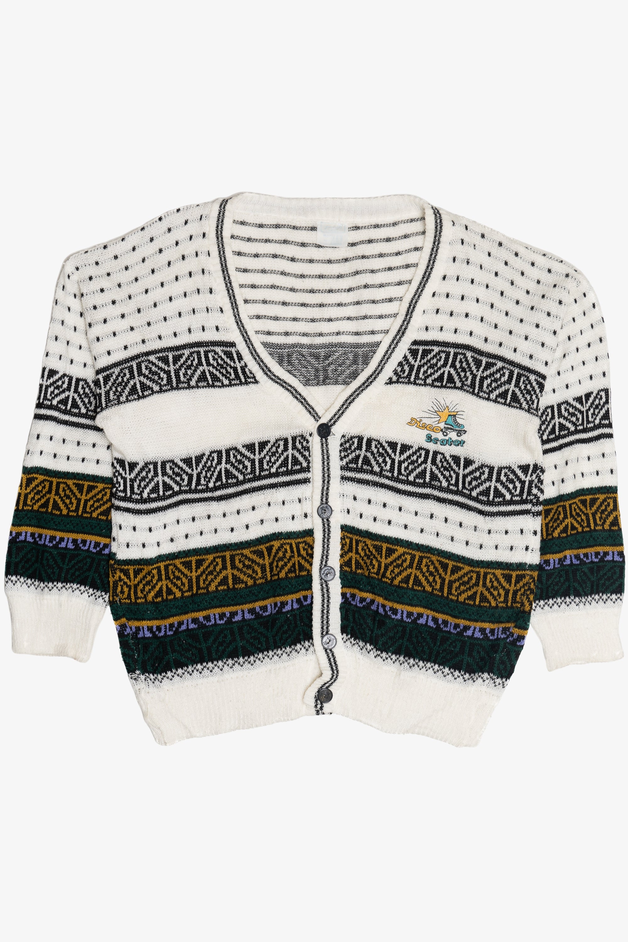 Vintage "Disco Scater" Embroidered Roller Skate 80s Cardigan Sweater (1980s)
