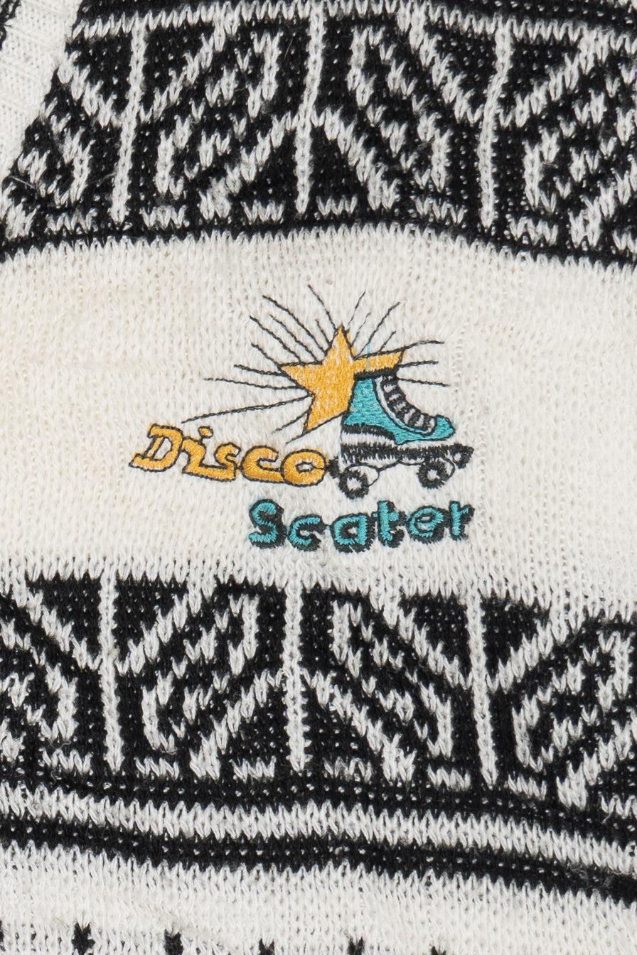 Vintage "Disco Scater" Embroidered Roller Skate 80s Cardigan Sweater (1980s)