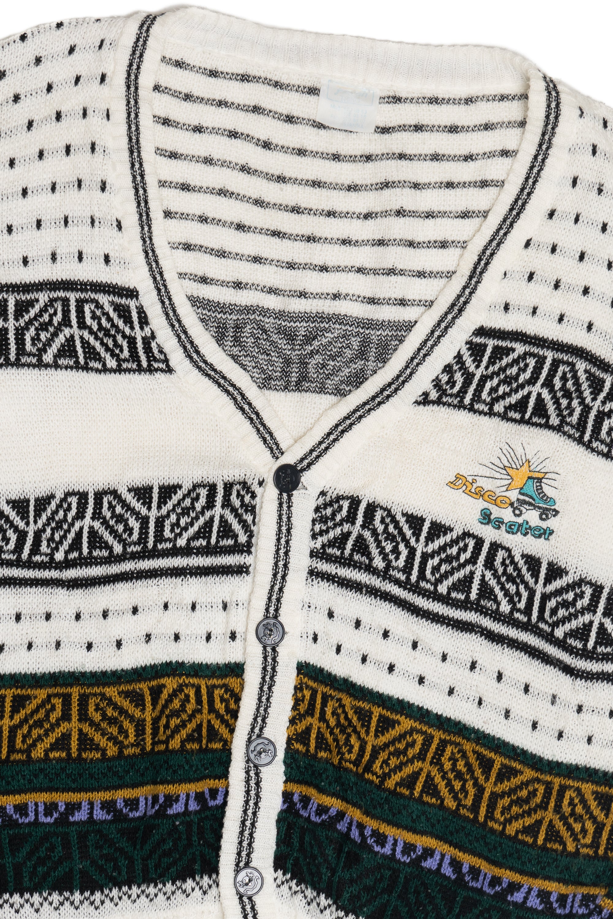 Vintage "Disco Scater" Embroidered Roller Skate 80s Cardigan Sweater (1980s)