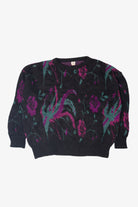Vintage Purple And Pink Flowers 80s Sweater (1980s)