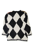 Vintage Jayform 80s Black And White Diamonds With Flowers Sweater (1980s)