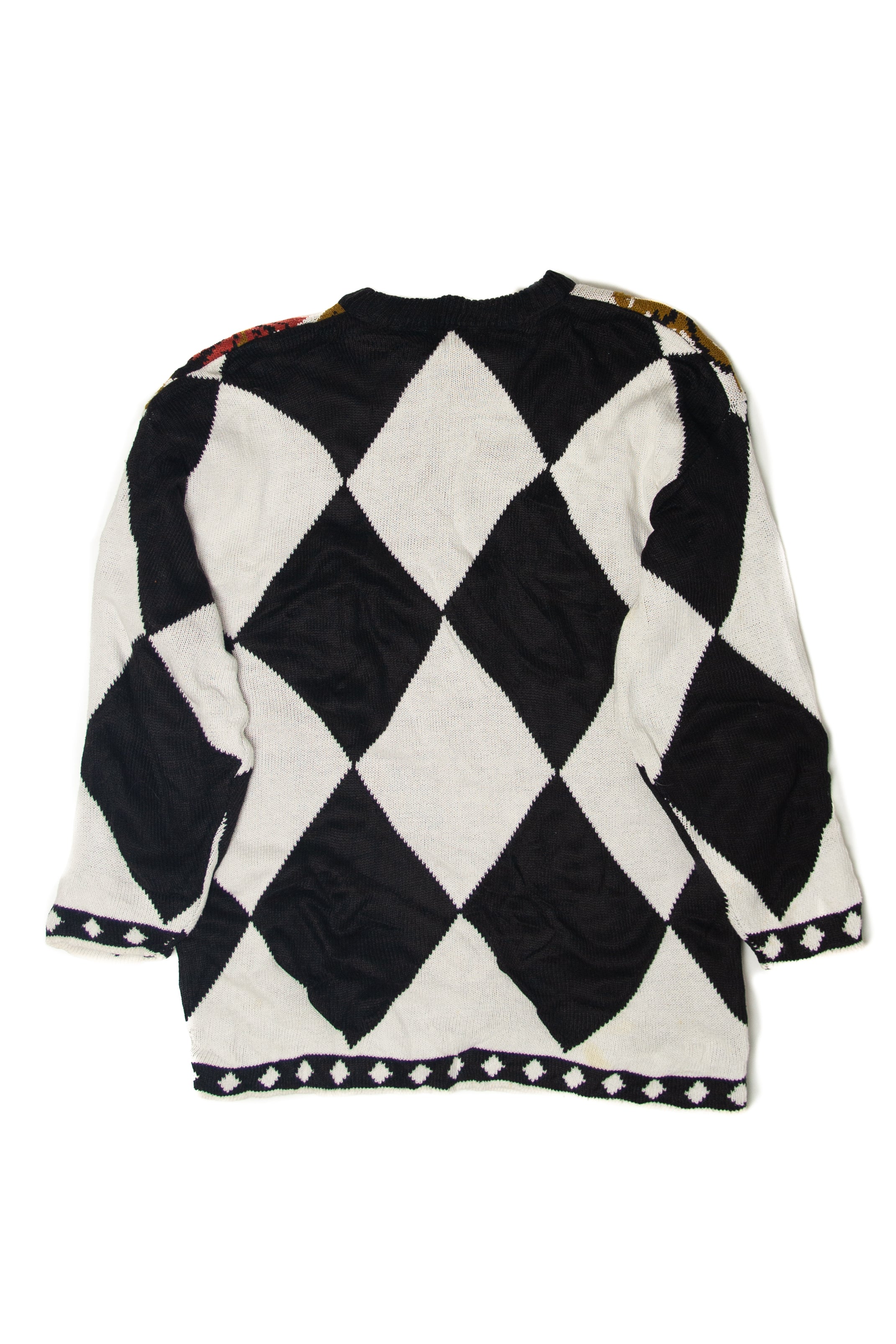 Vintage Jayform 80s Black And White Diamonds With Flowers Sweater (1980s)