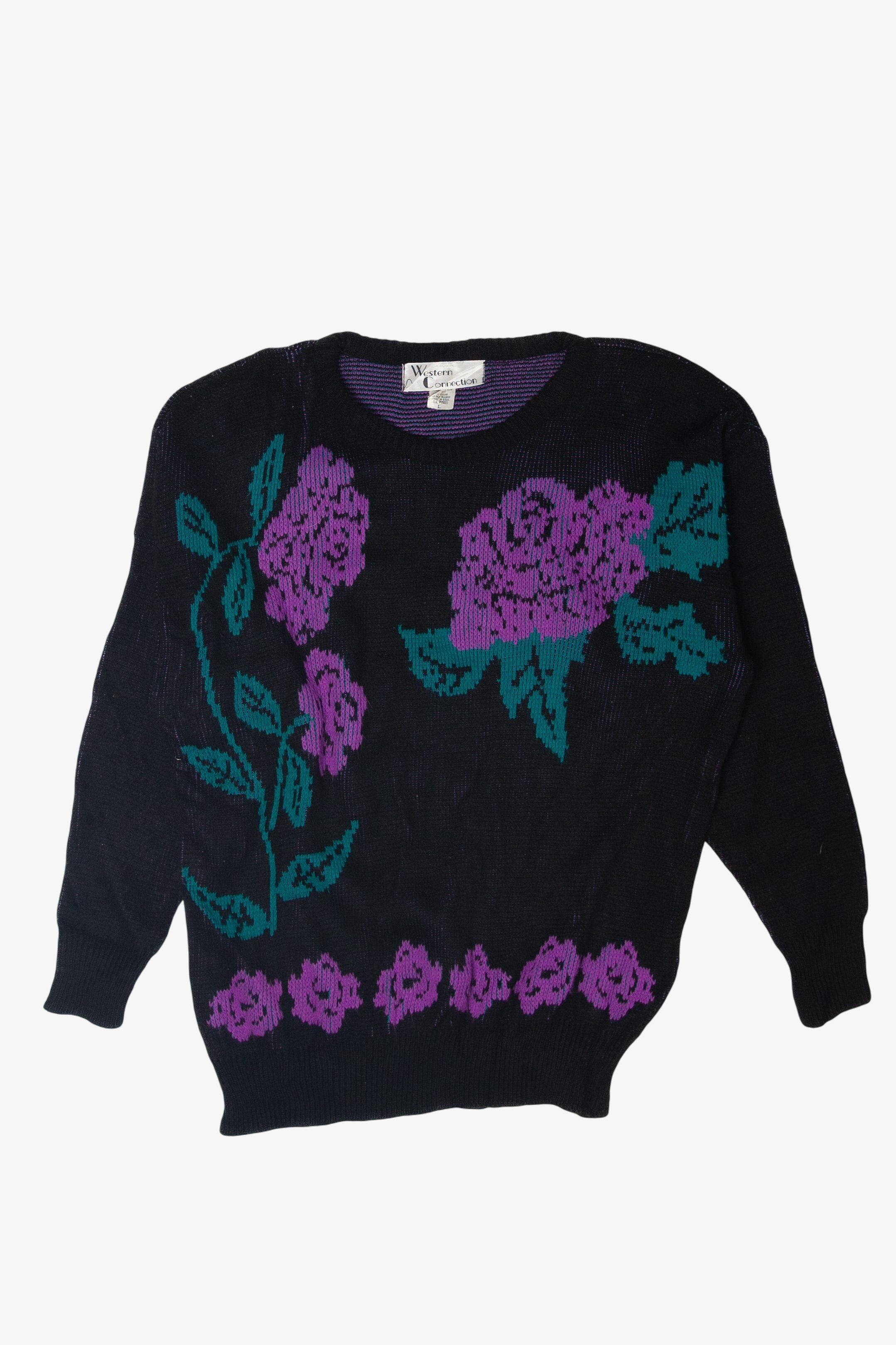 Vintage Western Collection Purple Roses 80s Sweater (1980s)
