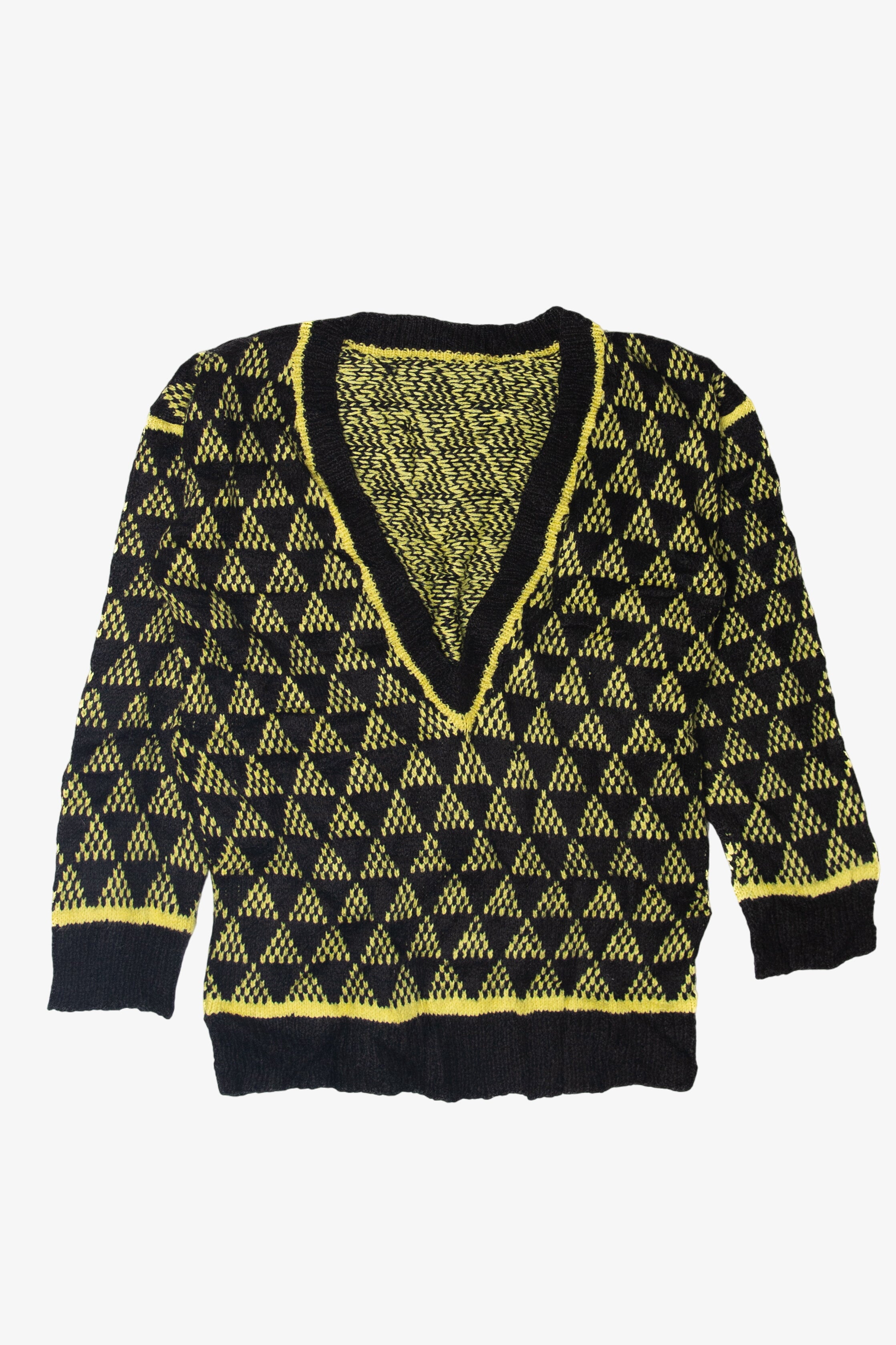 Vintage Black And Yellow V-Neck 80s Sweater (1980s)
