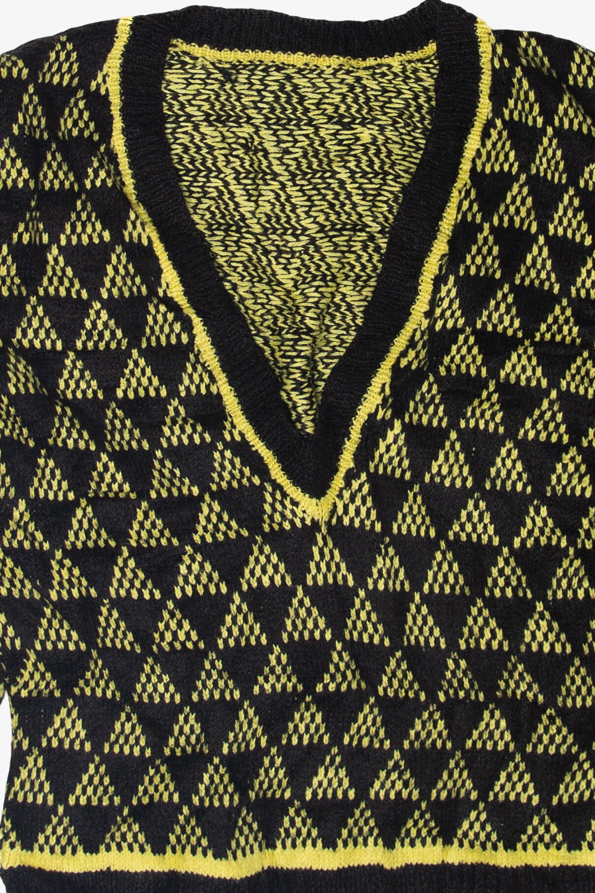 Vintage Black And Yellow V-Neck 80s Sweater (1980s)