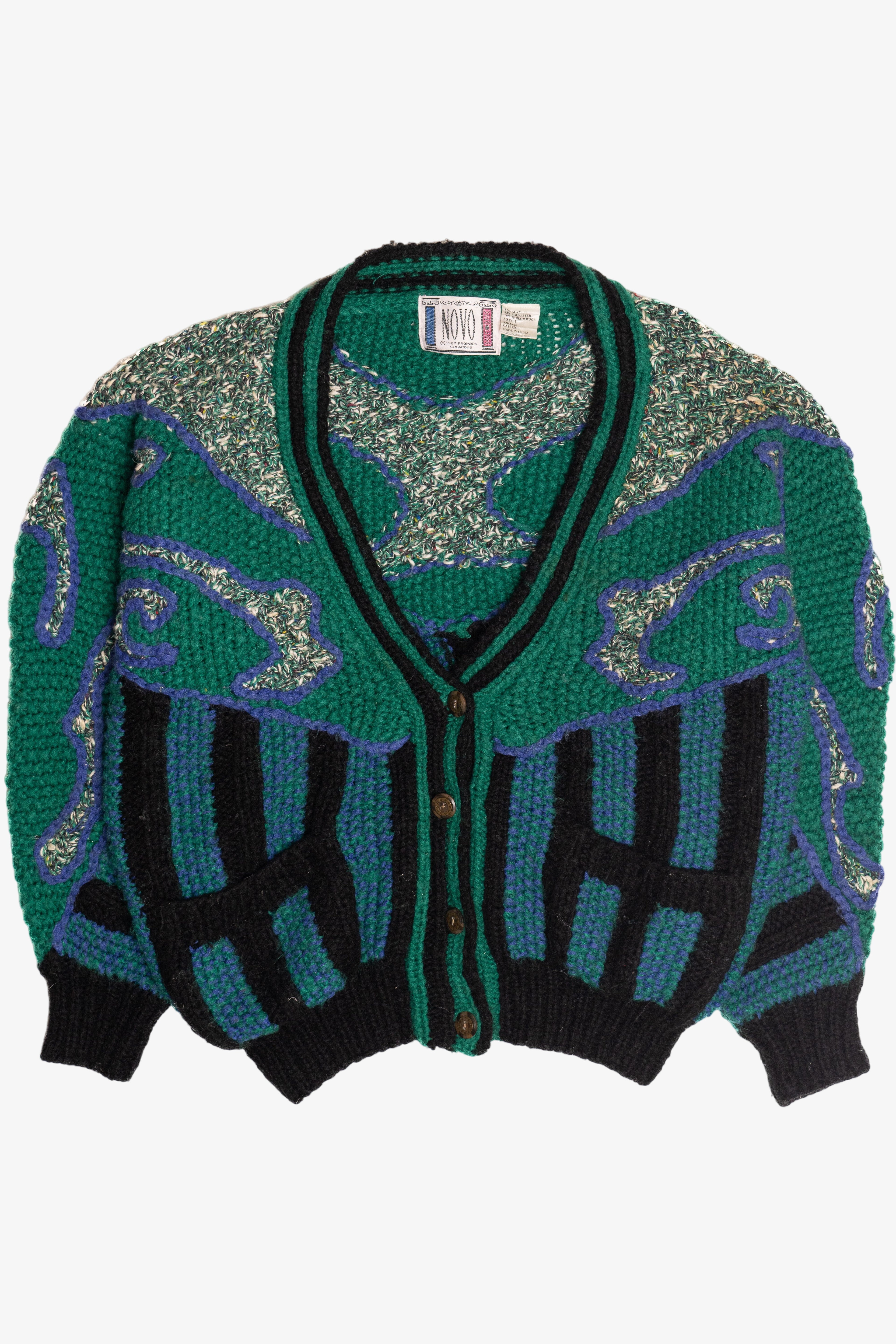 Vintage Novo 80s Rorschach Striped Cardigan Sweater (1980s)