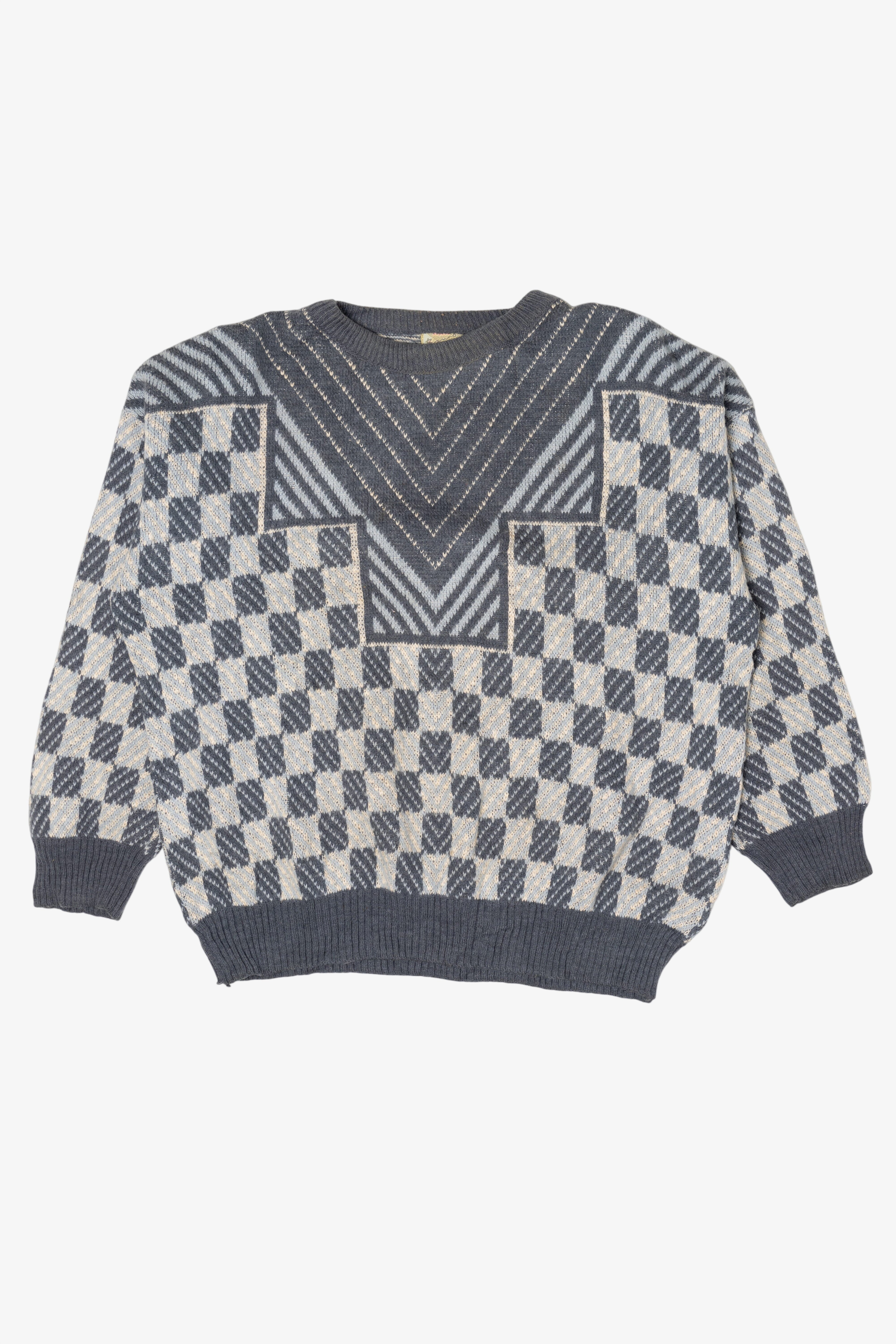 Vintage Gray Geometric Checkered 80s Sweater (1980s)