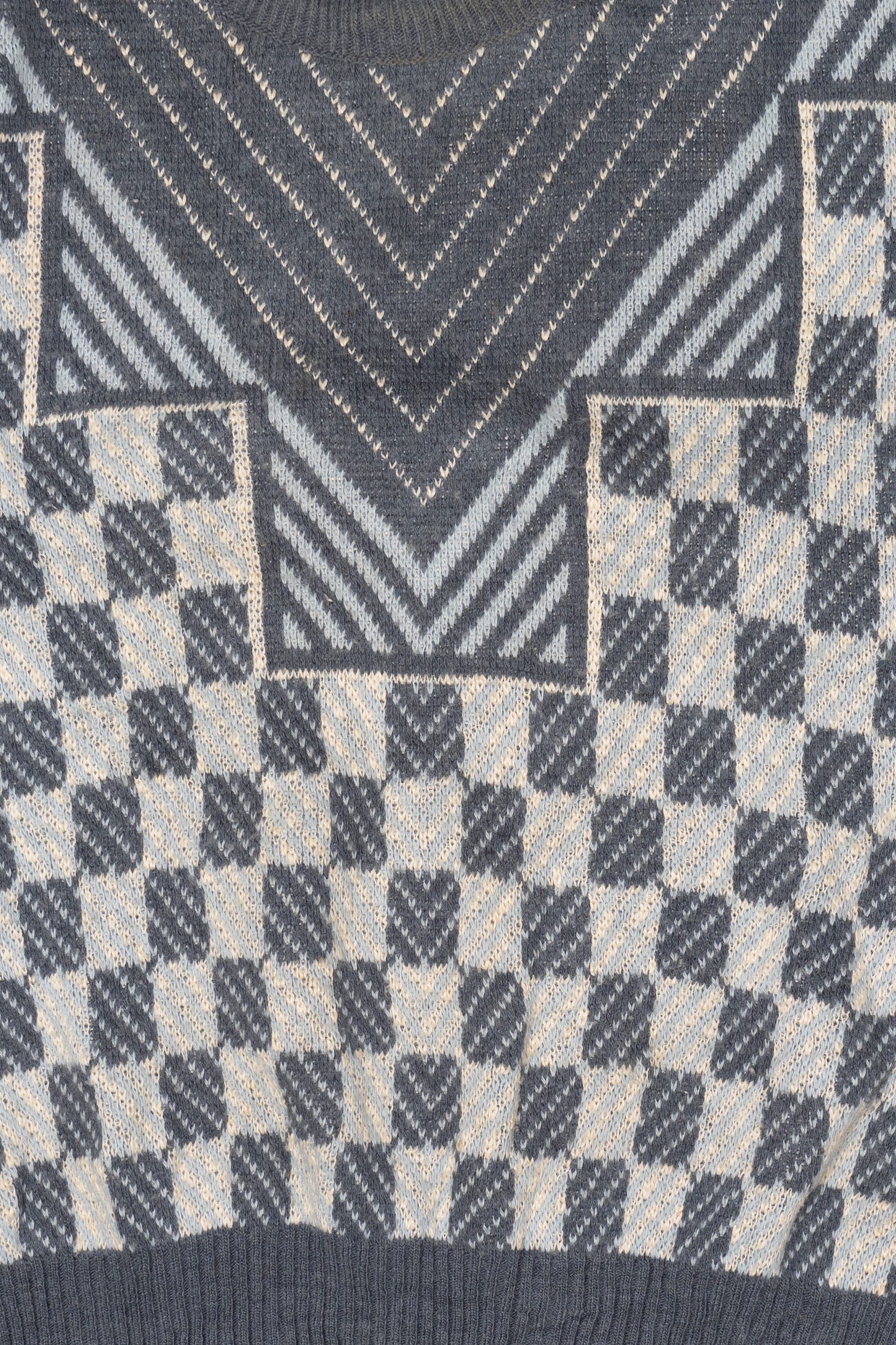 Vintage Gray Geometric Checkered 80s Sweater (1980s)