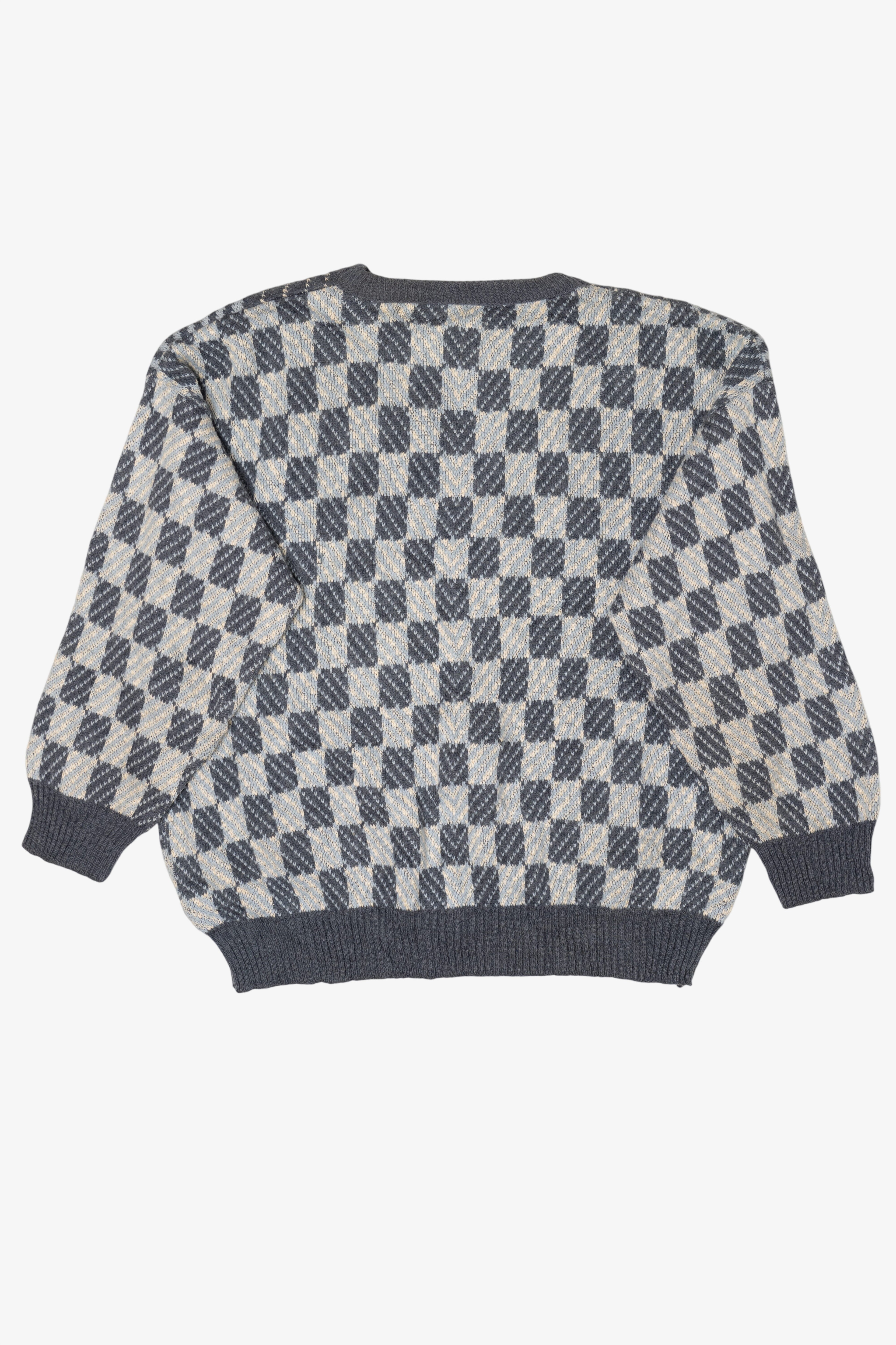 Vintage Gray Geometric Checkered 80s Sweater (1980s)