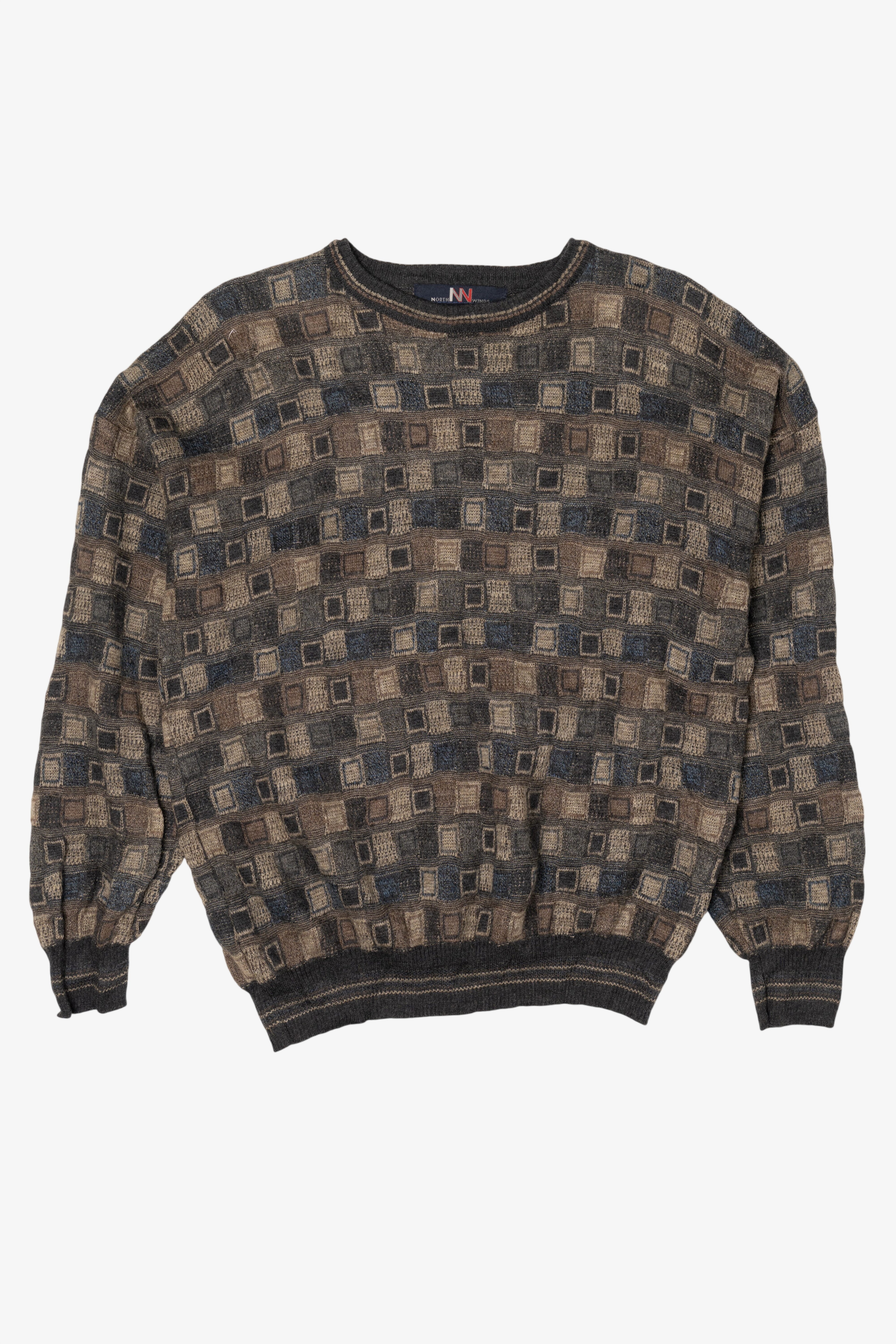 Vintage North Winds Brown Square Pattern 80s Sweater (1980s)
