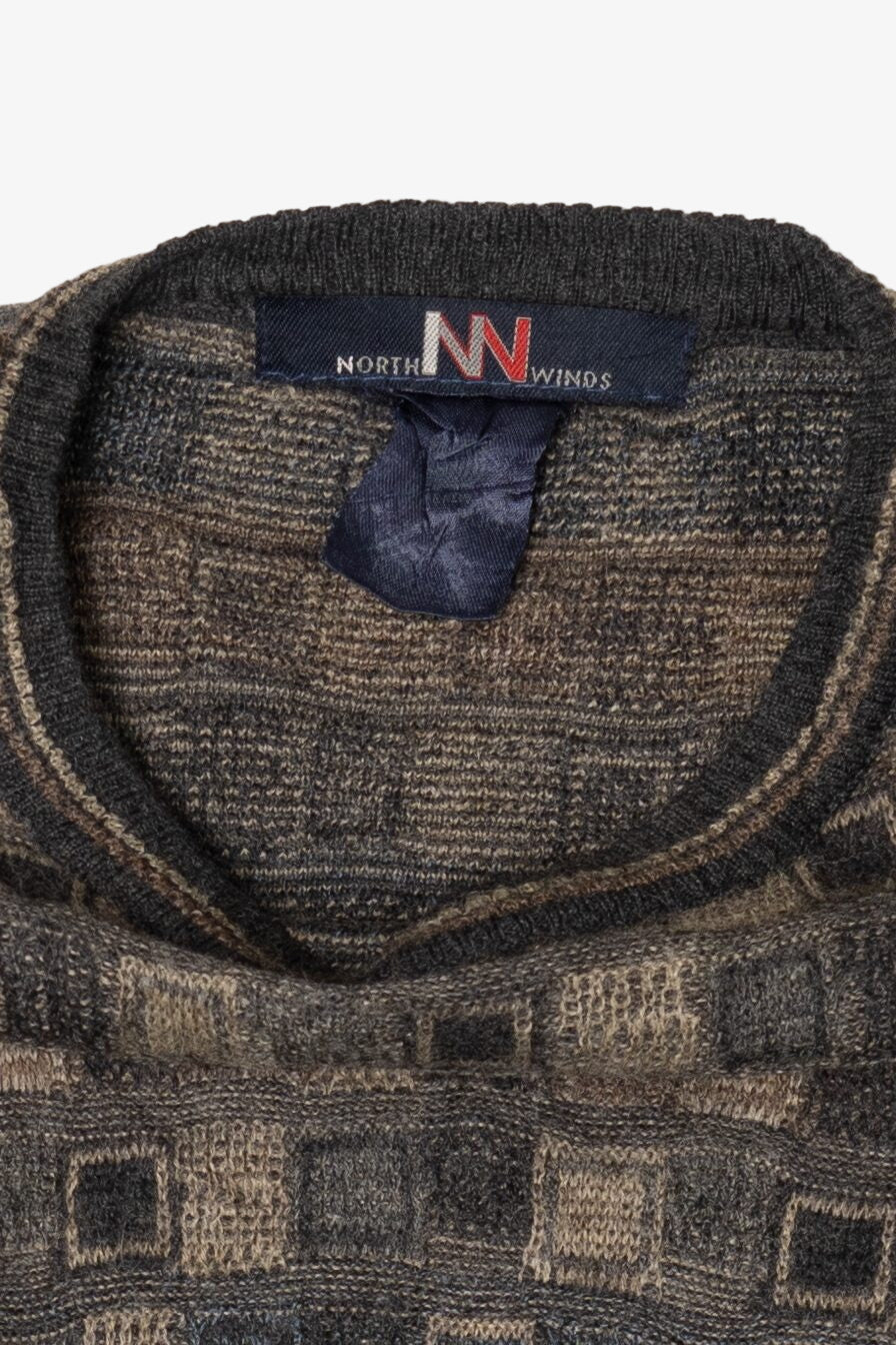 Vintage North Winds Brown Square Pattern 80s Sweater (1980s)