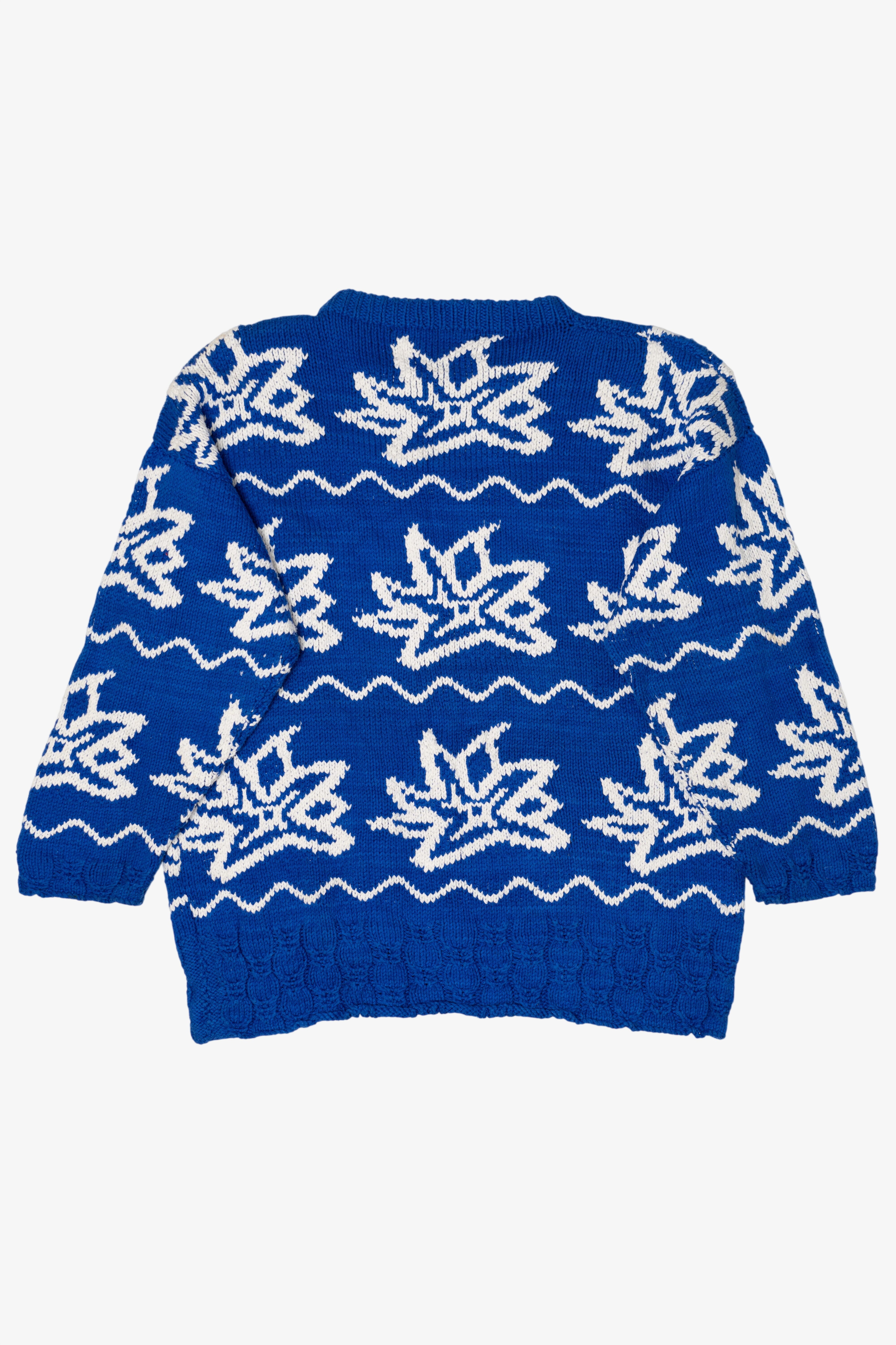 Vintage Blue Hand Knit 80s Sweater (1980s)