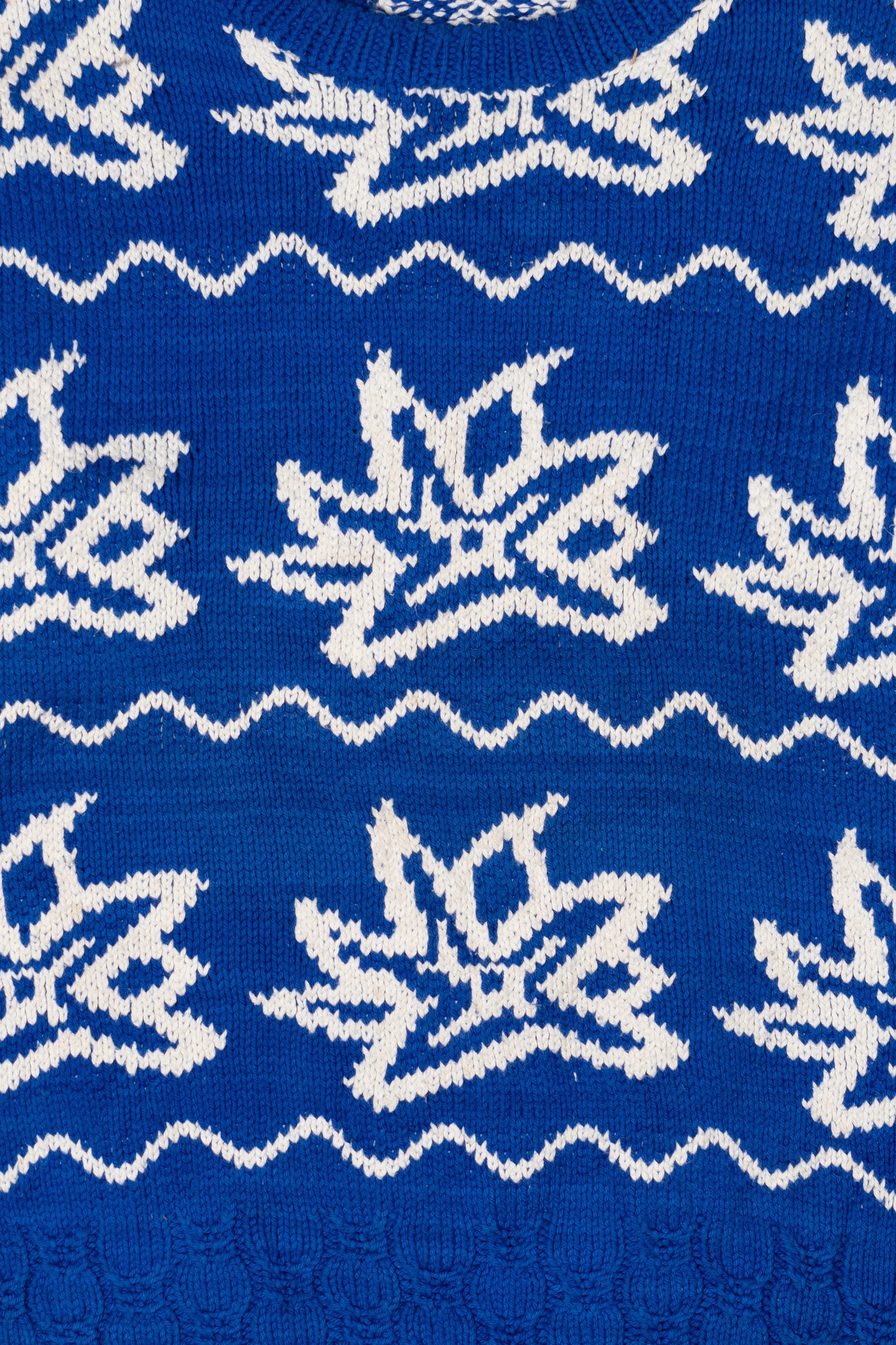 Vintage Blue Hand Knit 80s Sweater (1980s)