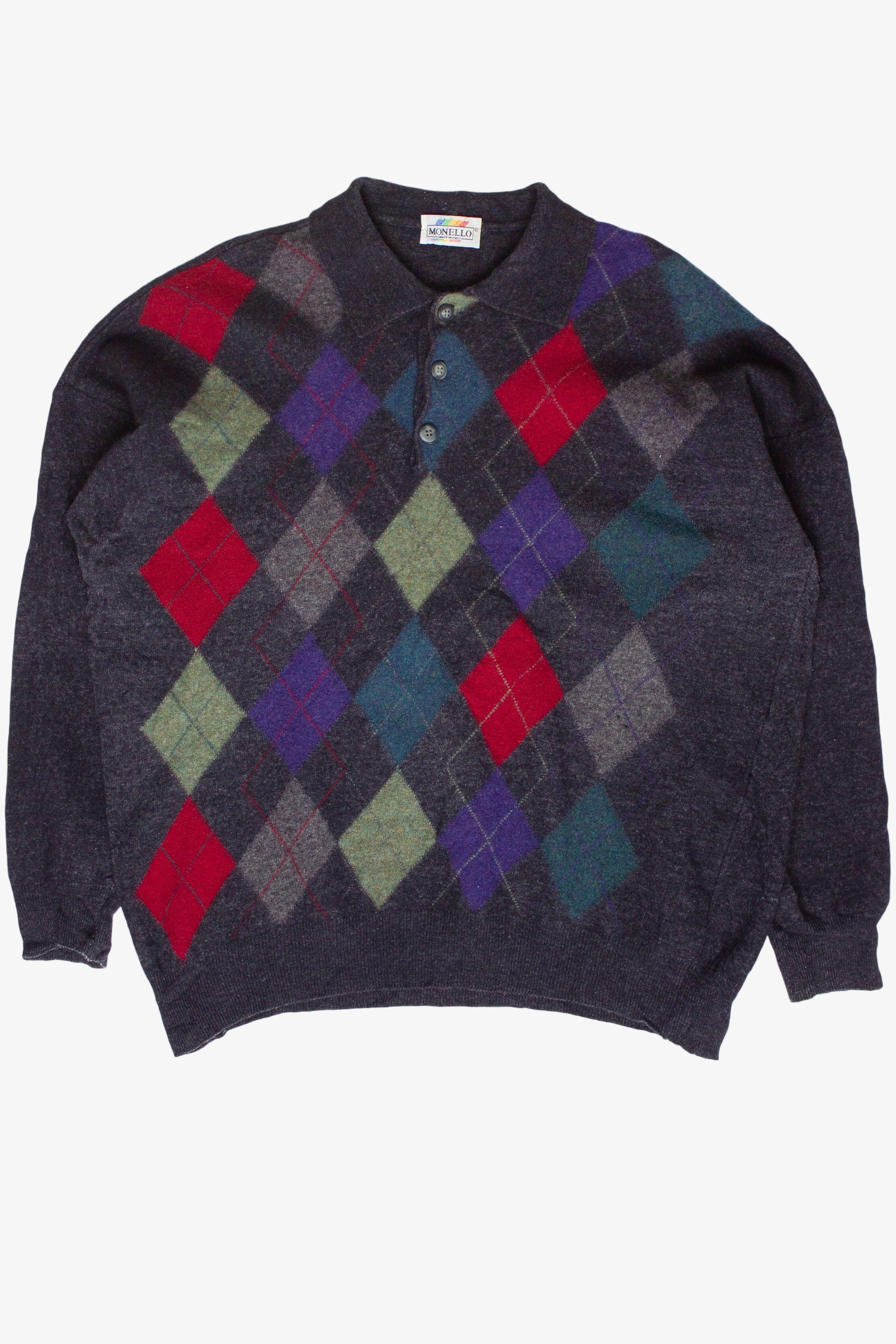 Vintage Argyle Collared Monello 80s Sweater