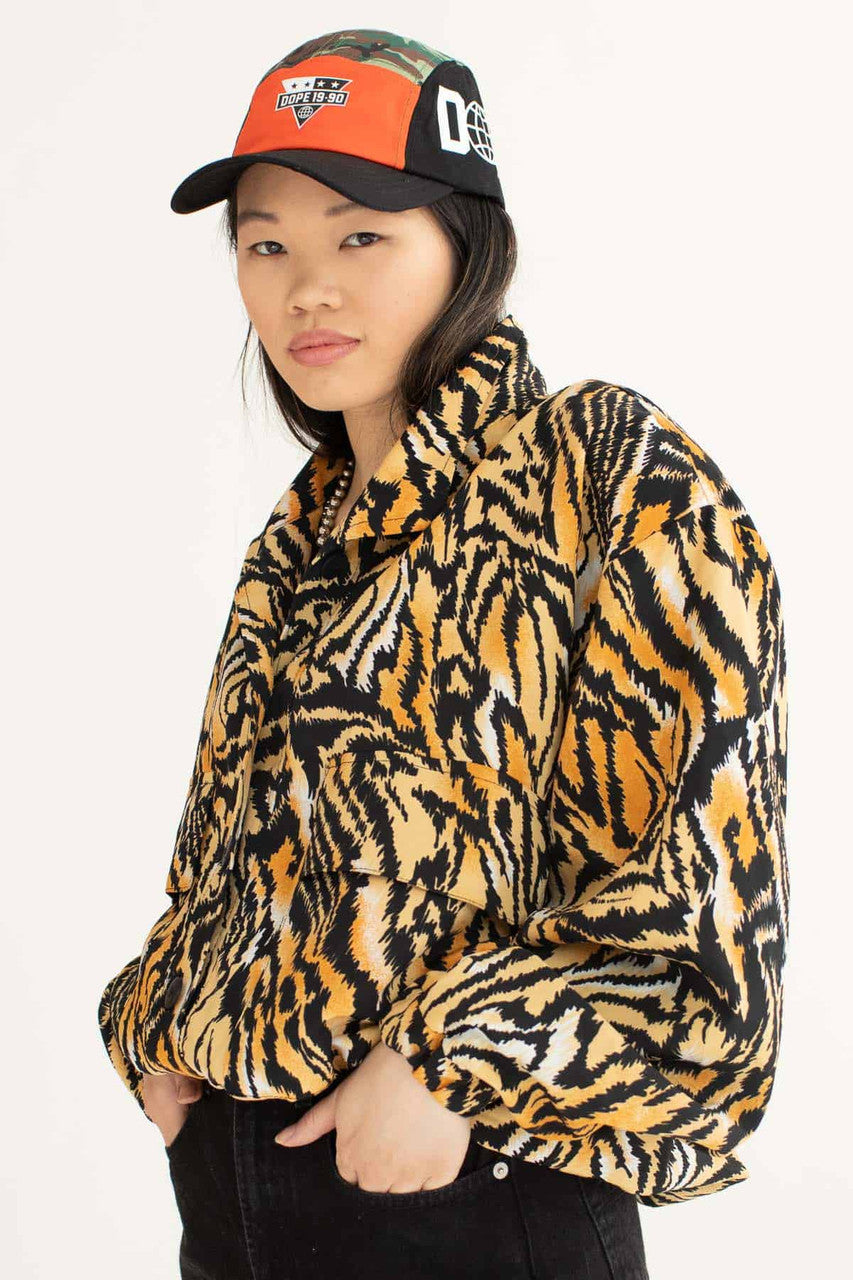 Vintage 90s Oversized Tiger Print Utility Windbreaker Jacket