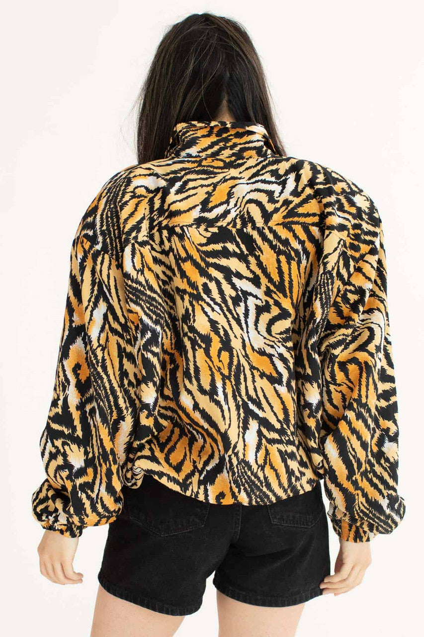 Vintage 90s Oversized Tiger Print Utility Windbreaker Jacket
