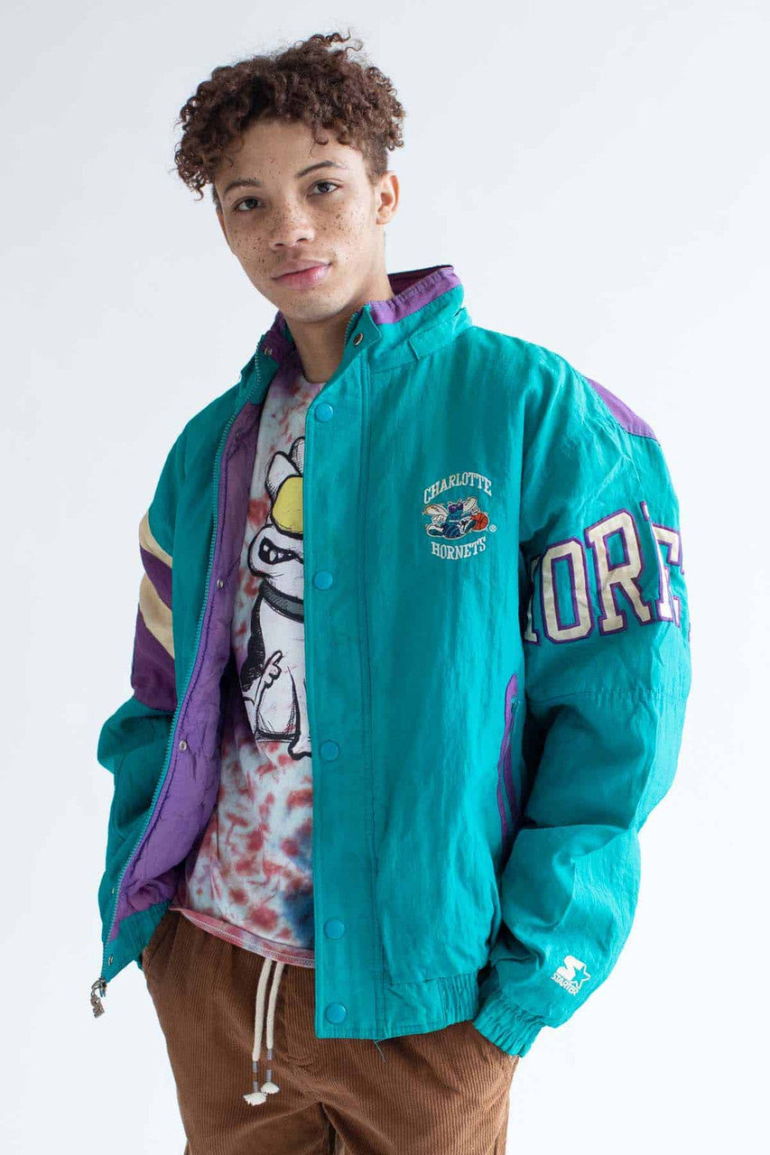 Vintage 90s Quilted Charlotte Hornets Spellout Starter