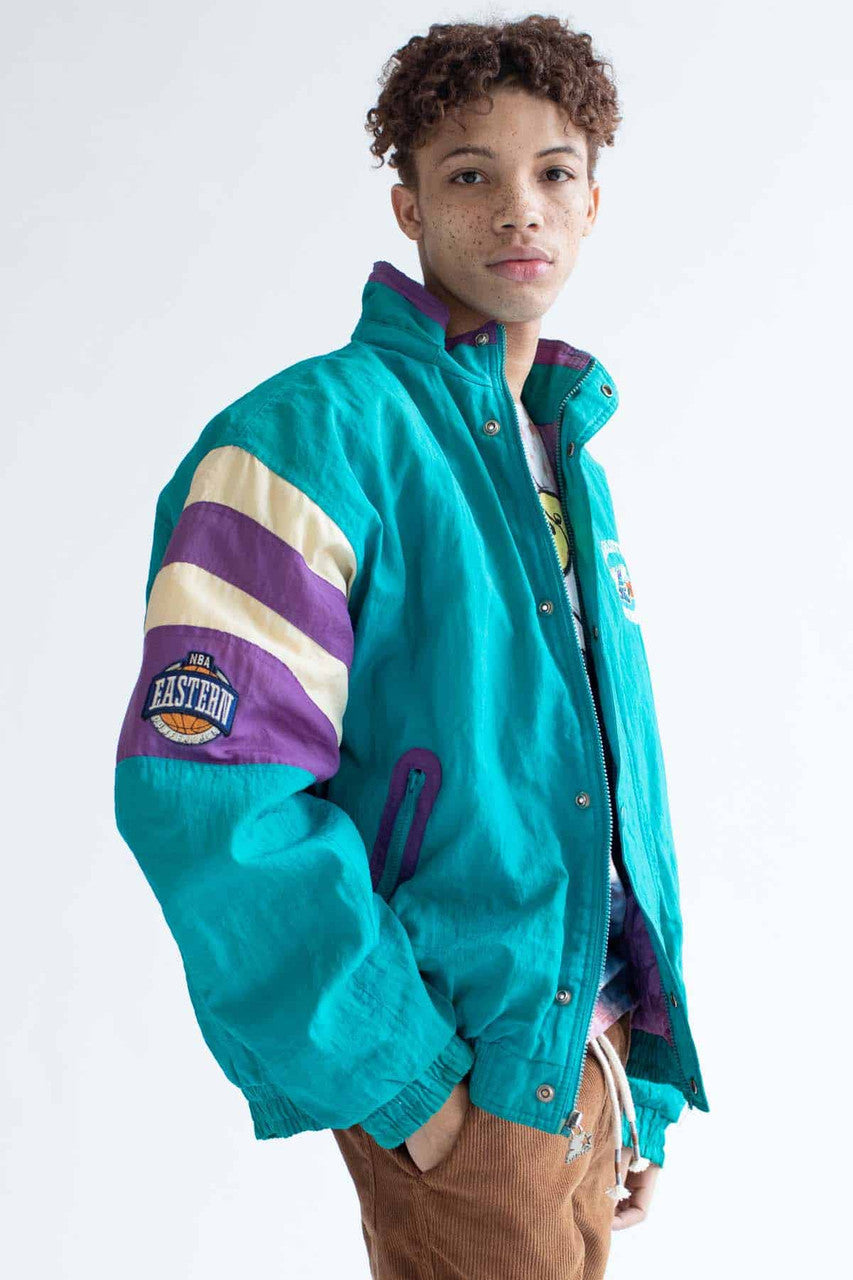 Vintage 90s Quilted Charlotte Hornets Spellout Starter Jacket