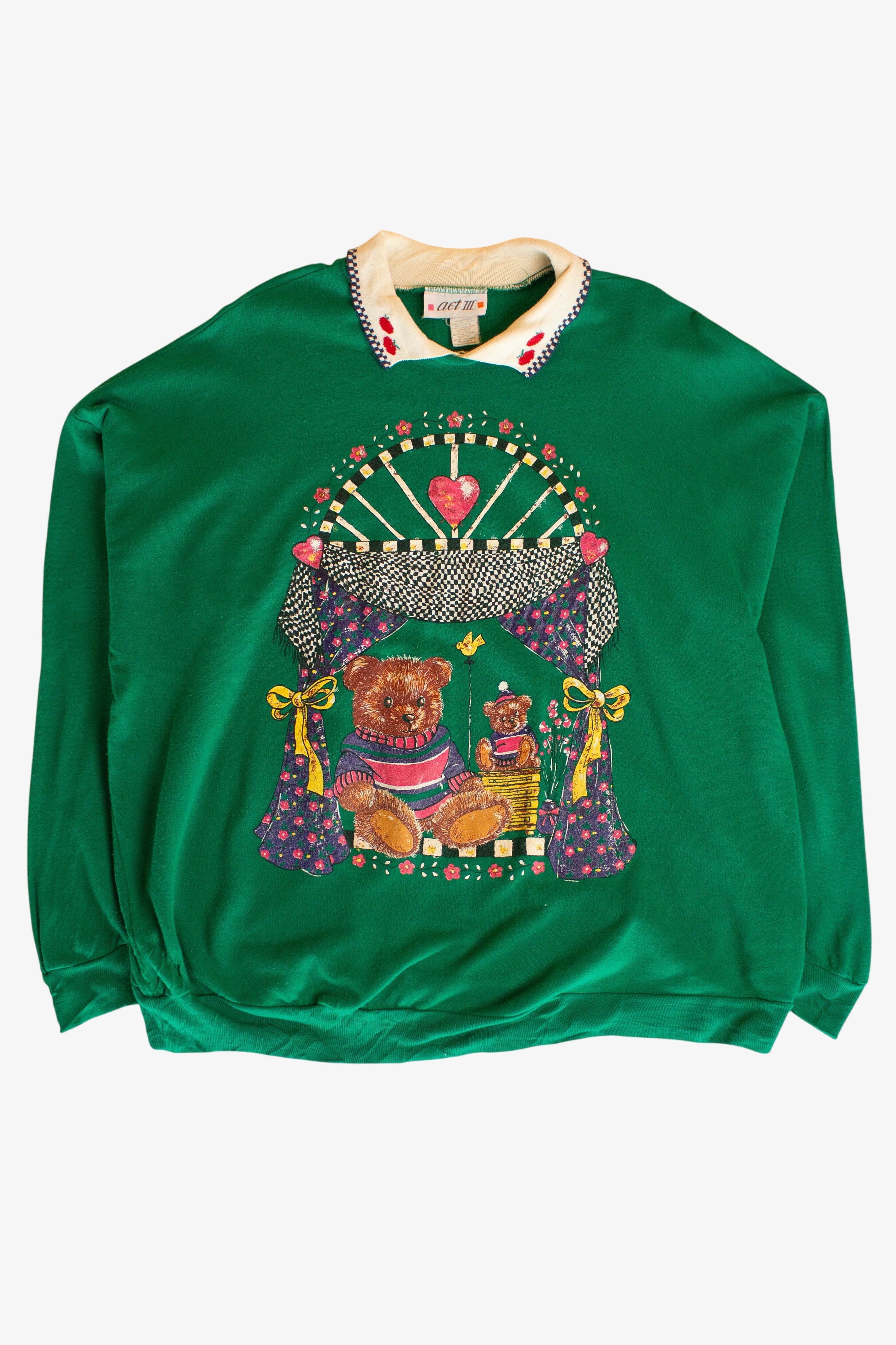 Vintage Grannycore Collared Teddy Bears Sweatshirt (1990s)