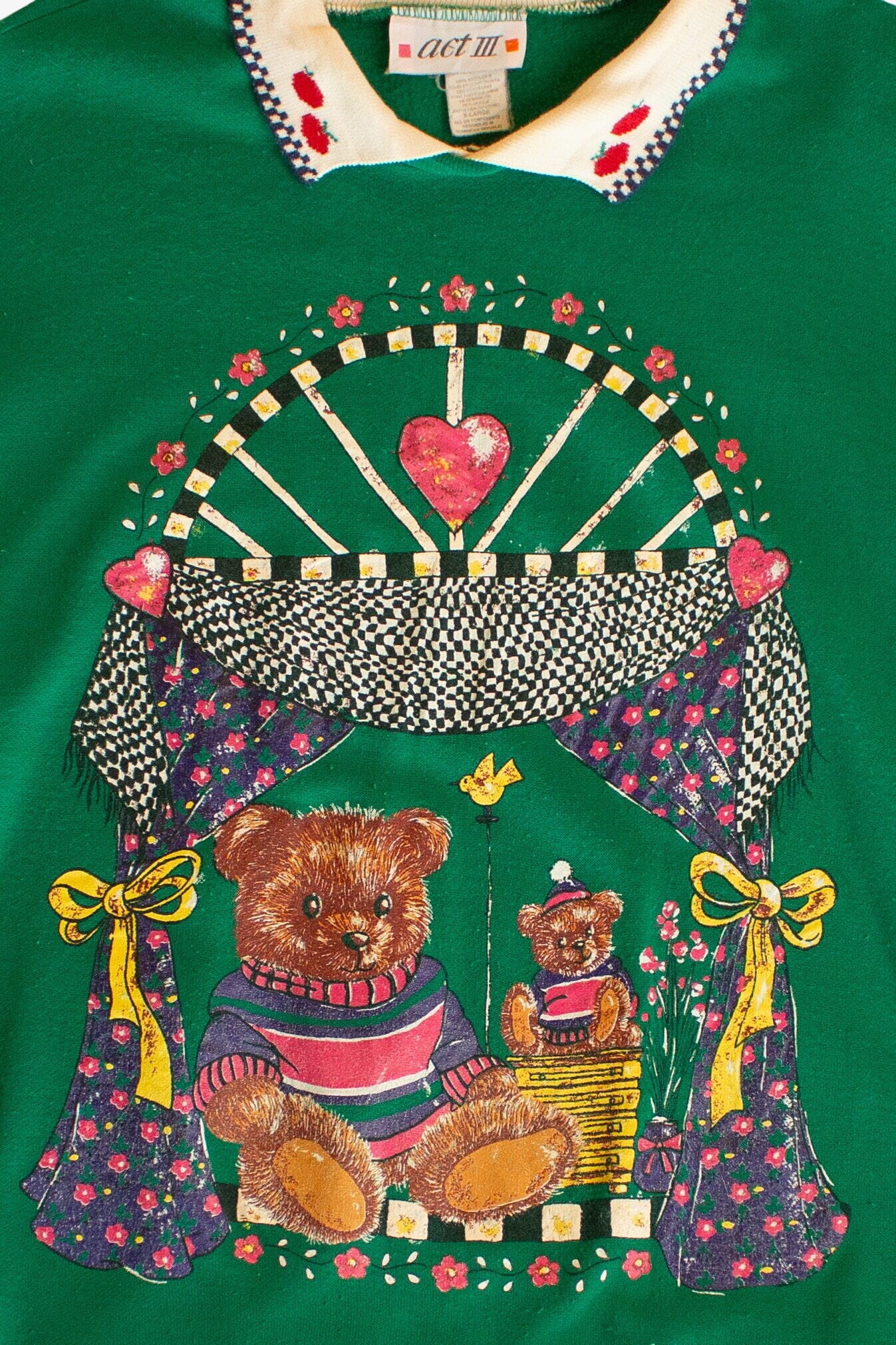 Vintage Grannycore Collared Teddy Bears Sweatshirt (1990s)