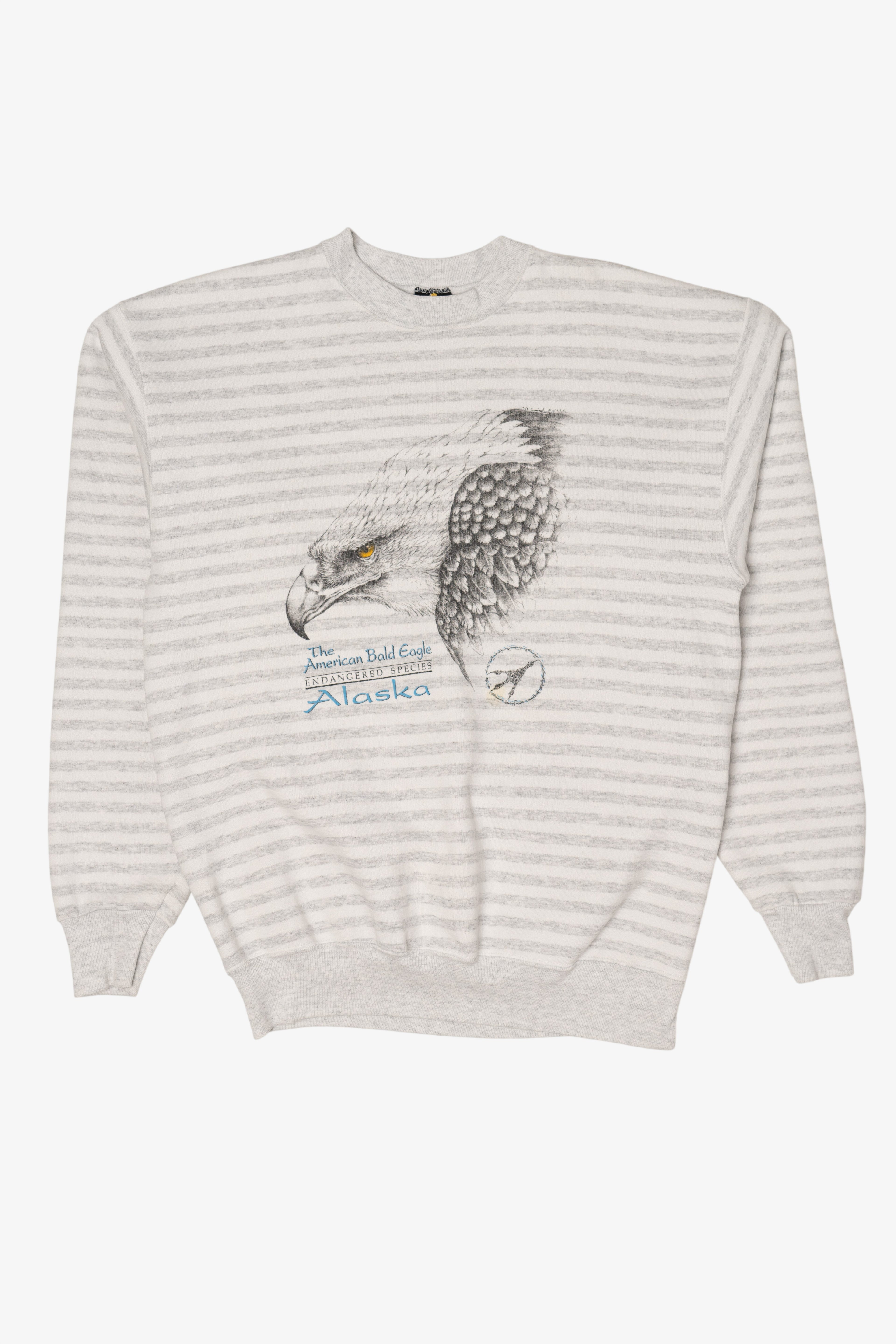 Vintage Striped Light Gray American Bald Eagle Alaska Sweatshirt (1990s)