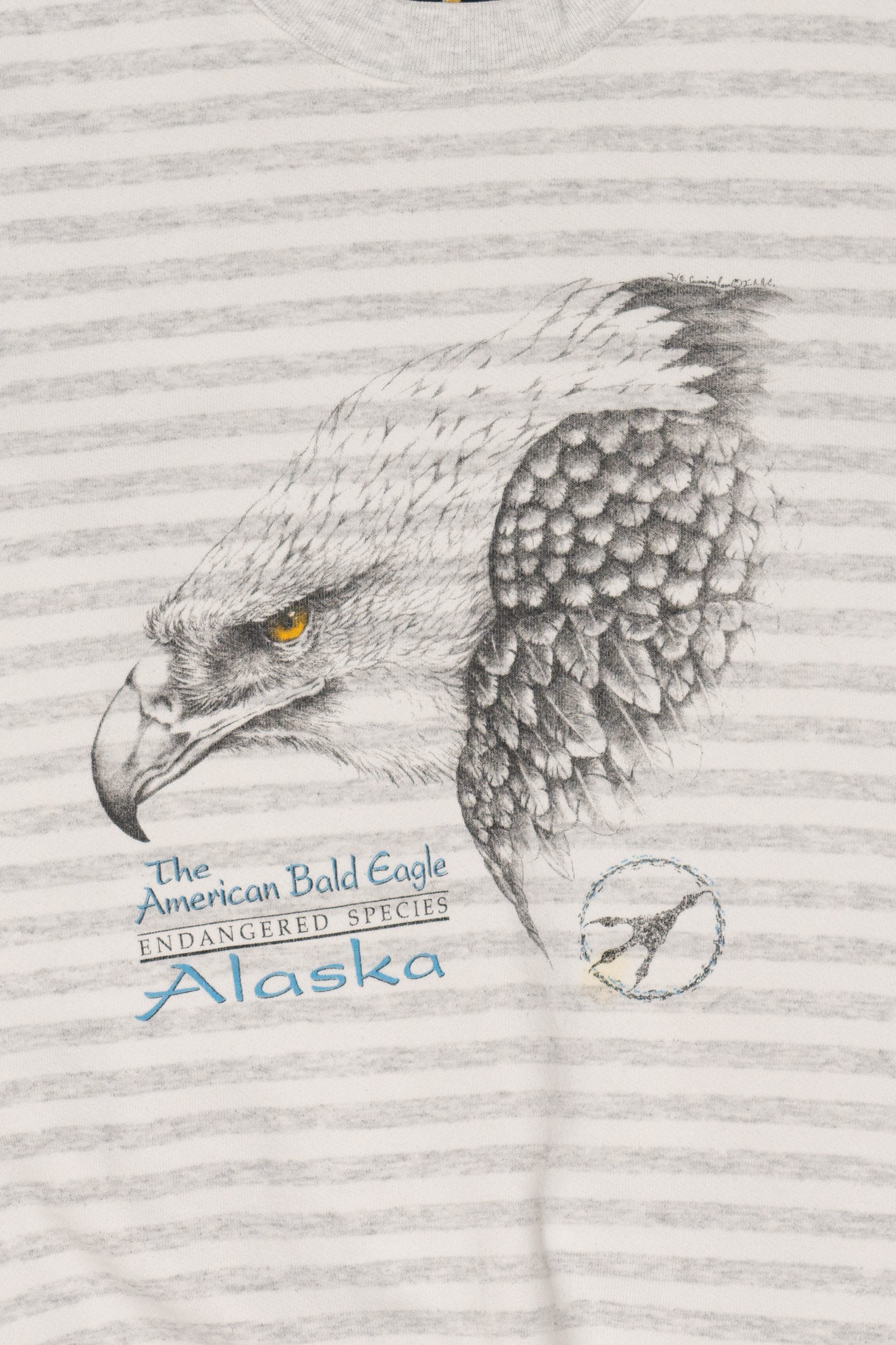 Vintage Striped Light Gray American Bald Eagle Alaska Sweatshirt (1990s)