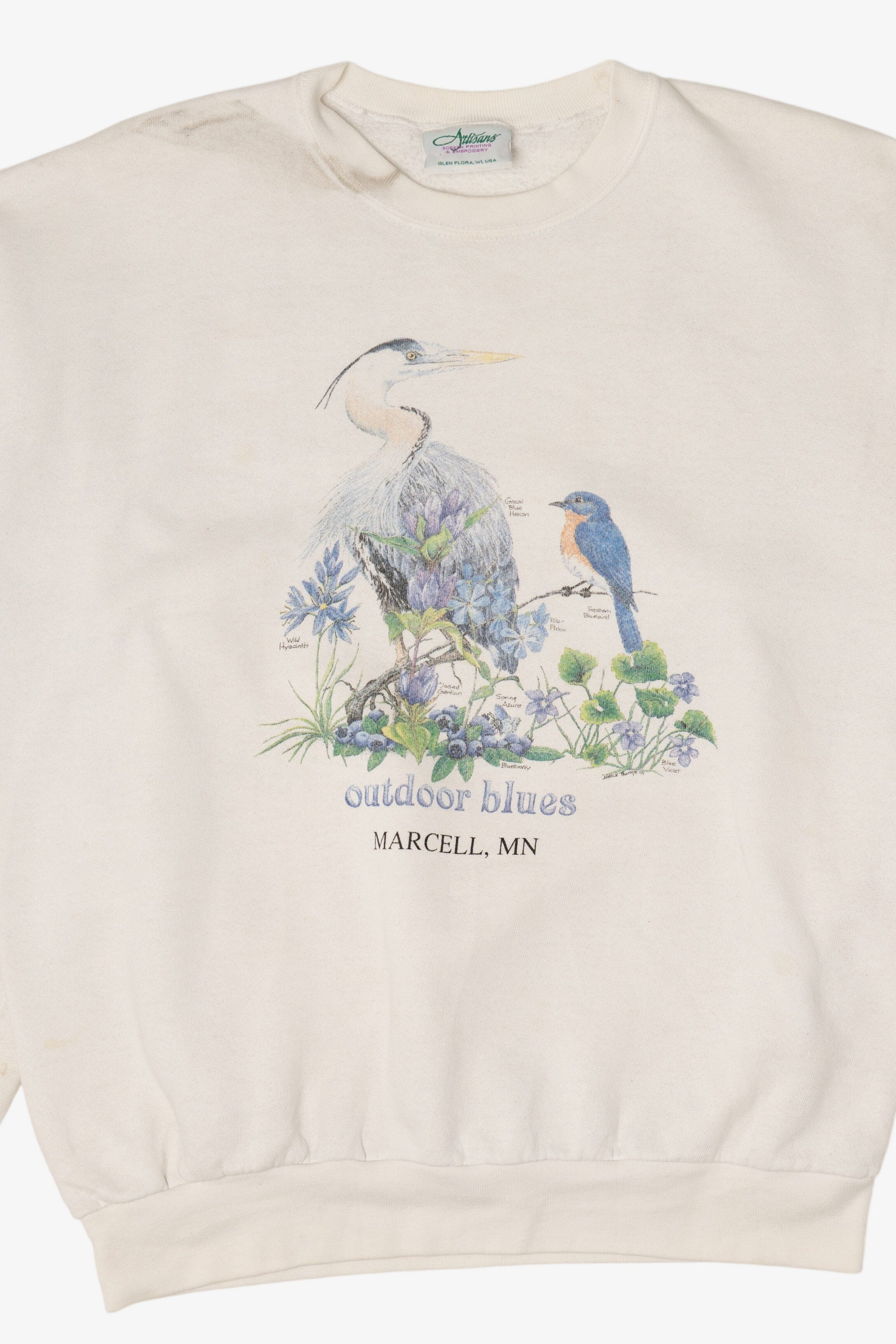 Vintage Outdoor Blues Birds Marcell, MN Artisans Sweatshirt (1990s)