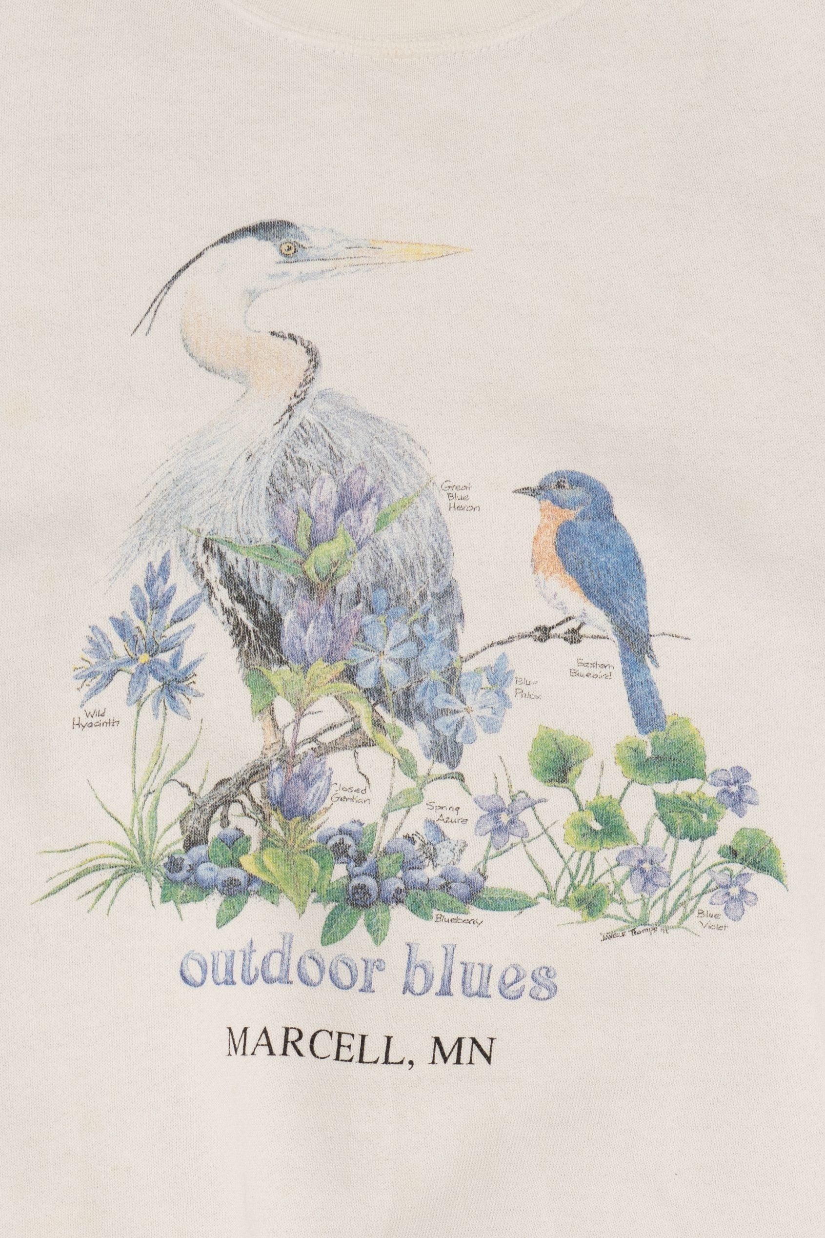 Vintage Outdoor Blues Birds Marcell, MN Artisans Sweatshirt (1990s)