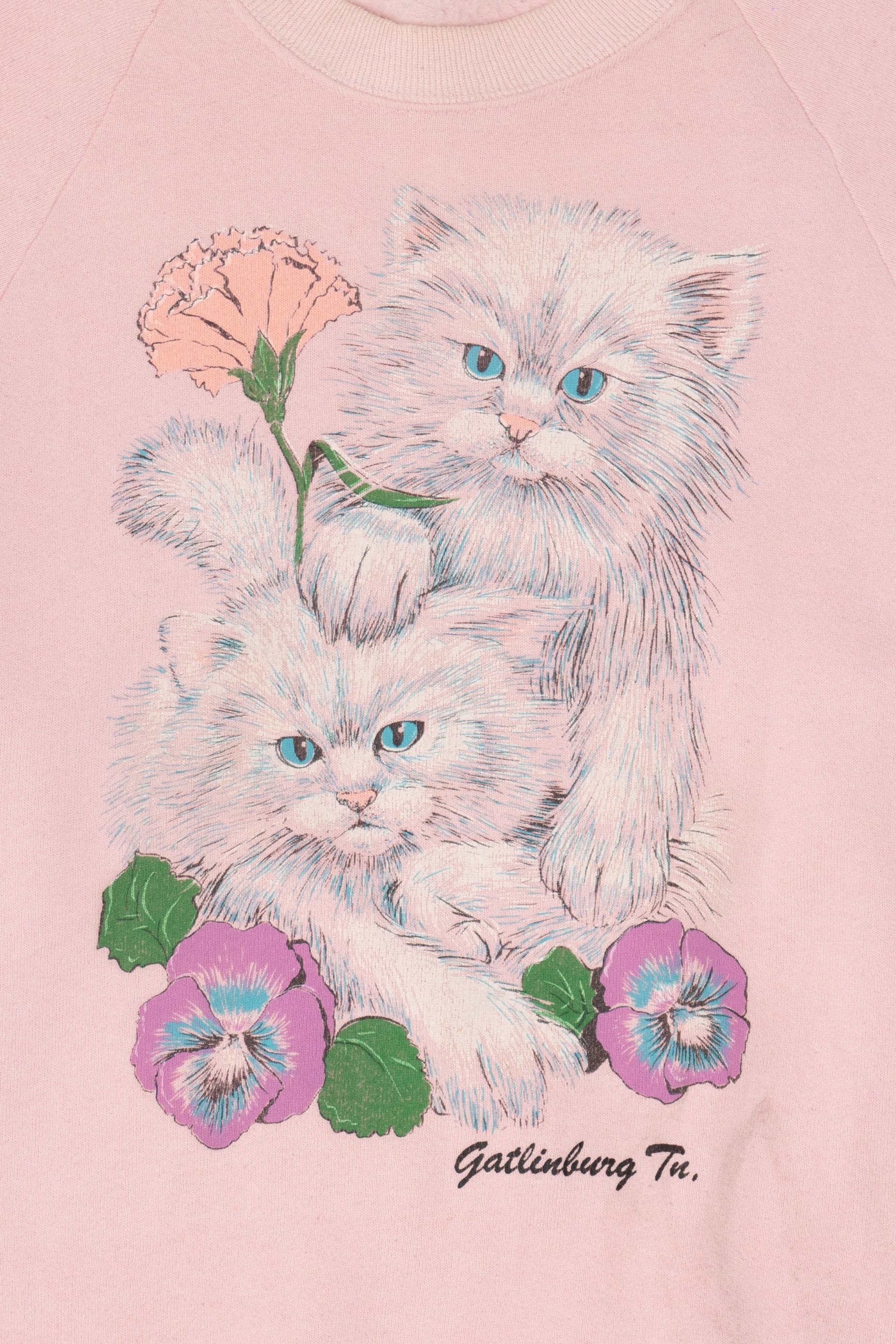 Vintage Pink Kittens Gatlinburg TN Raglan Sweatshirt (1990s)