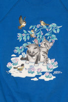 Vintage Blue Kittens And Birds Morning Sun Raglan Sweatshirt (1990s)